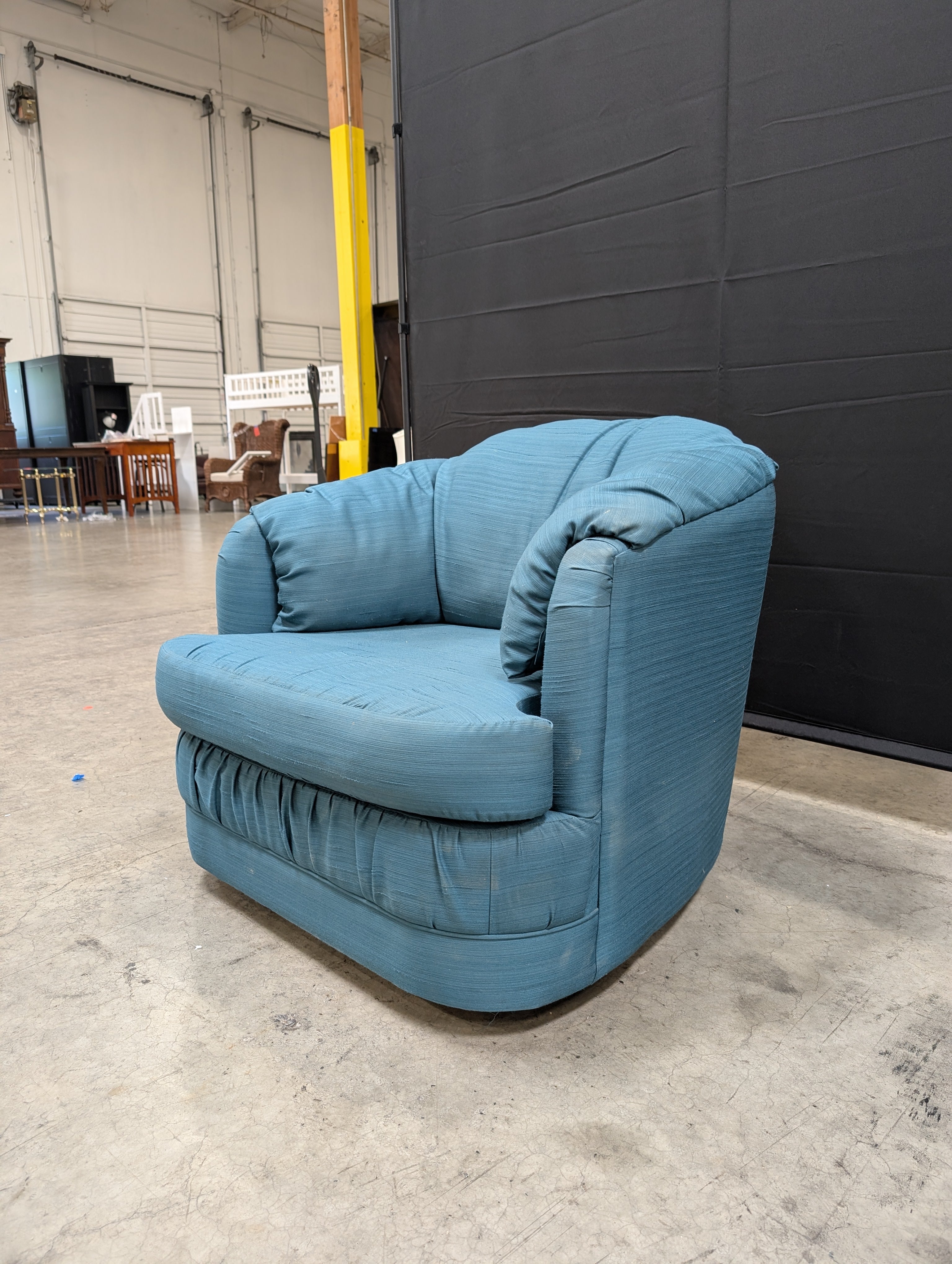Teal Textured Fabric Armchair with Rounded Back
