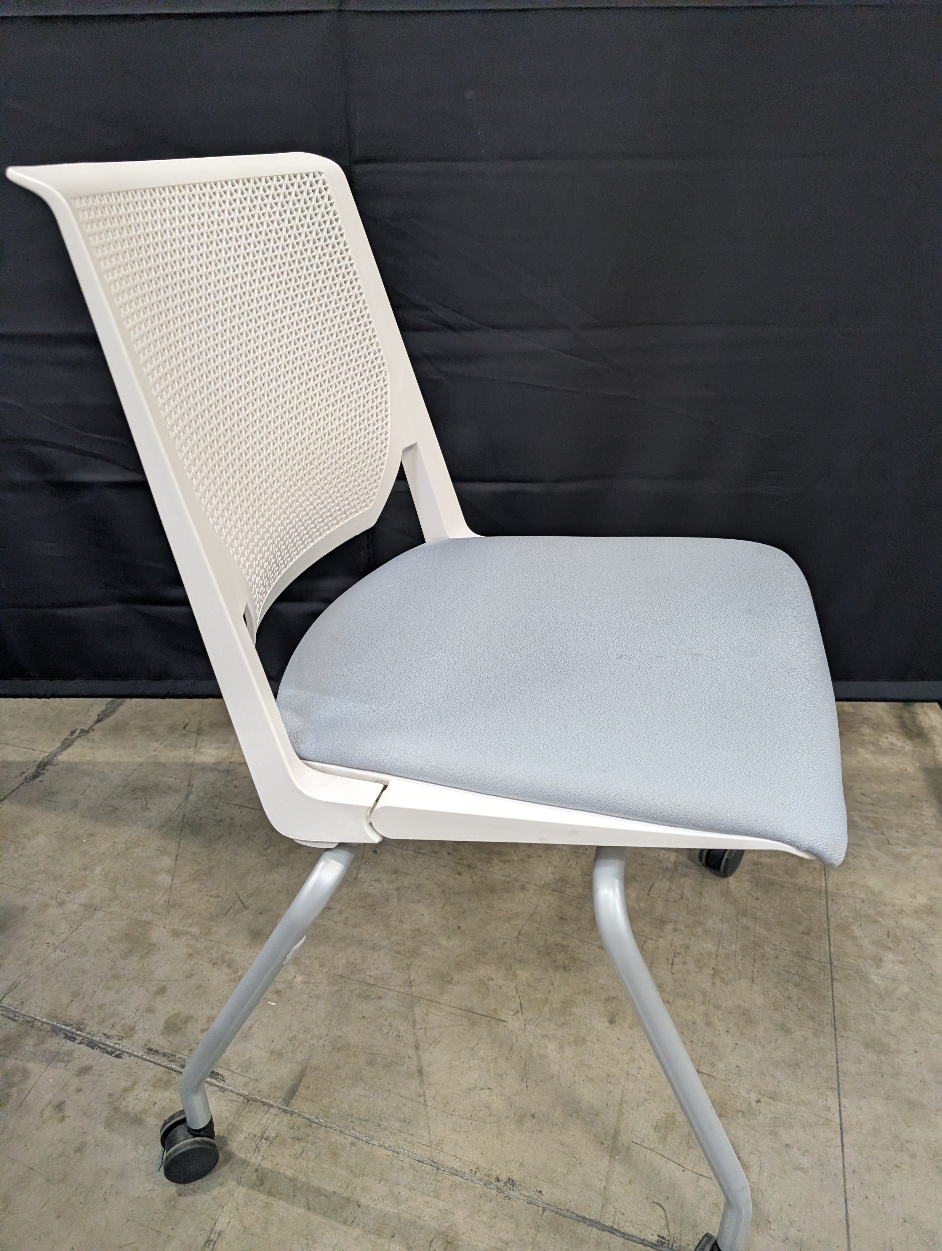 Modern White Perforated Back Task Chair with Grey Upholstered Seat
