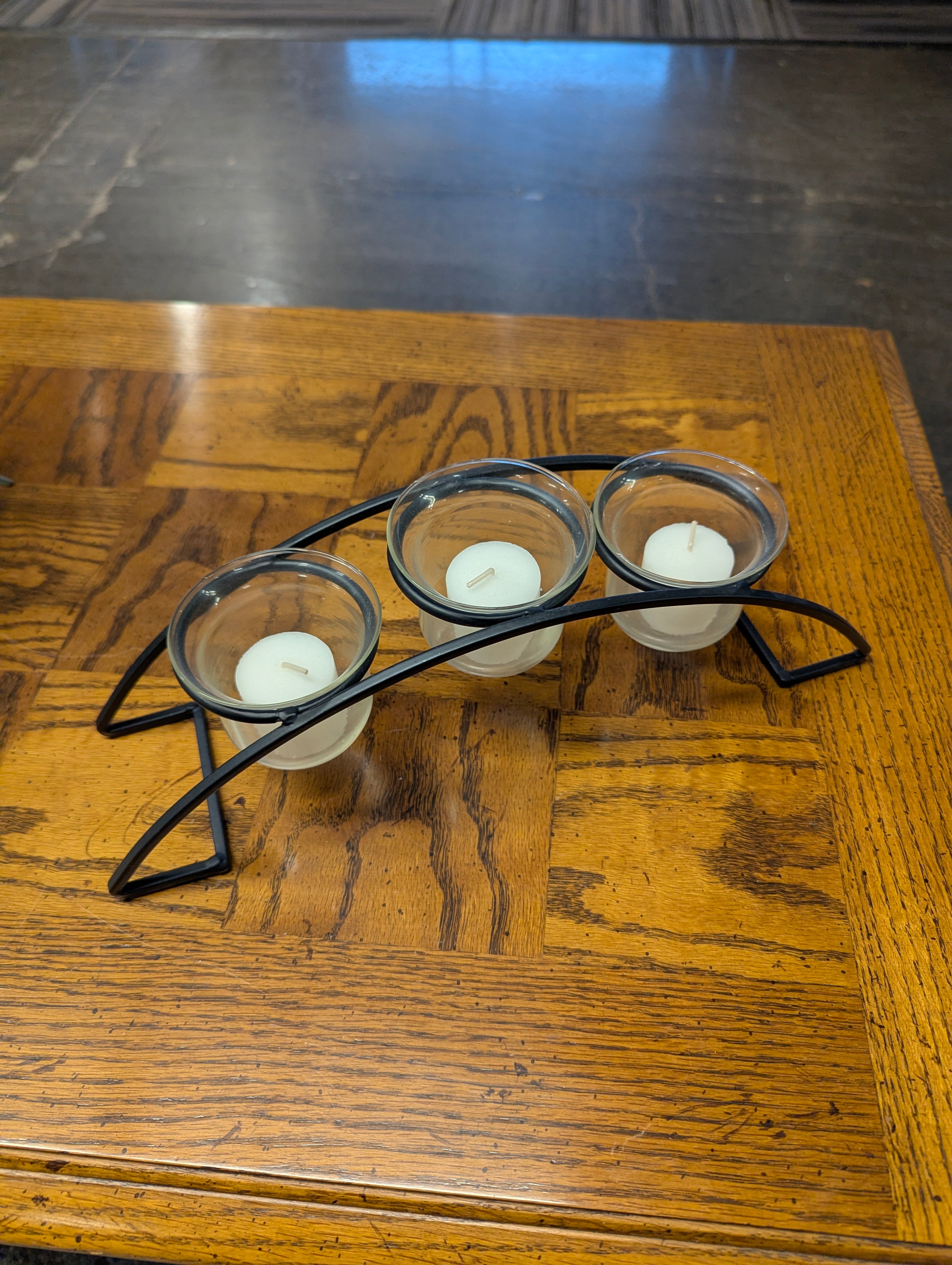 Modern Black Metal Triple Votive Candle Holder with Glass Cups