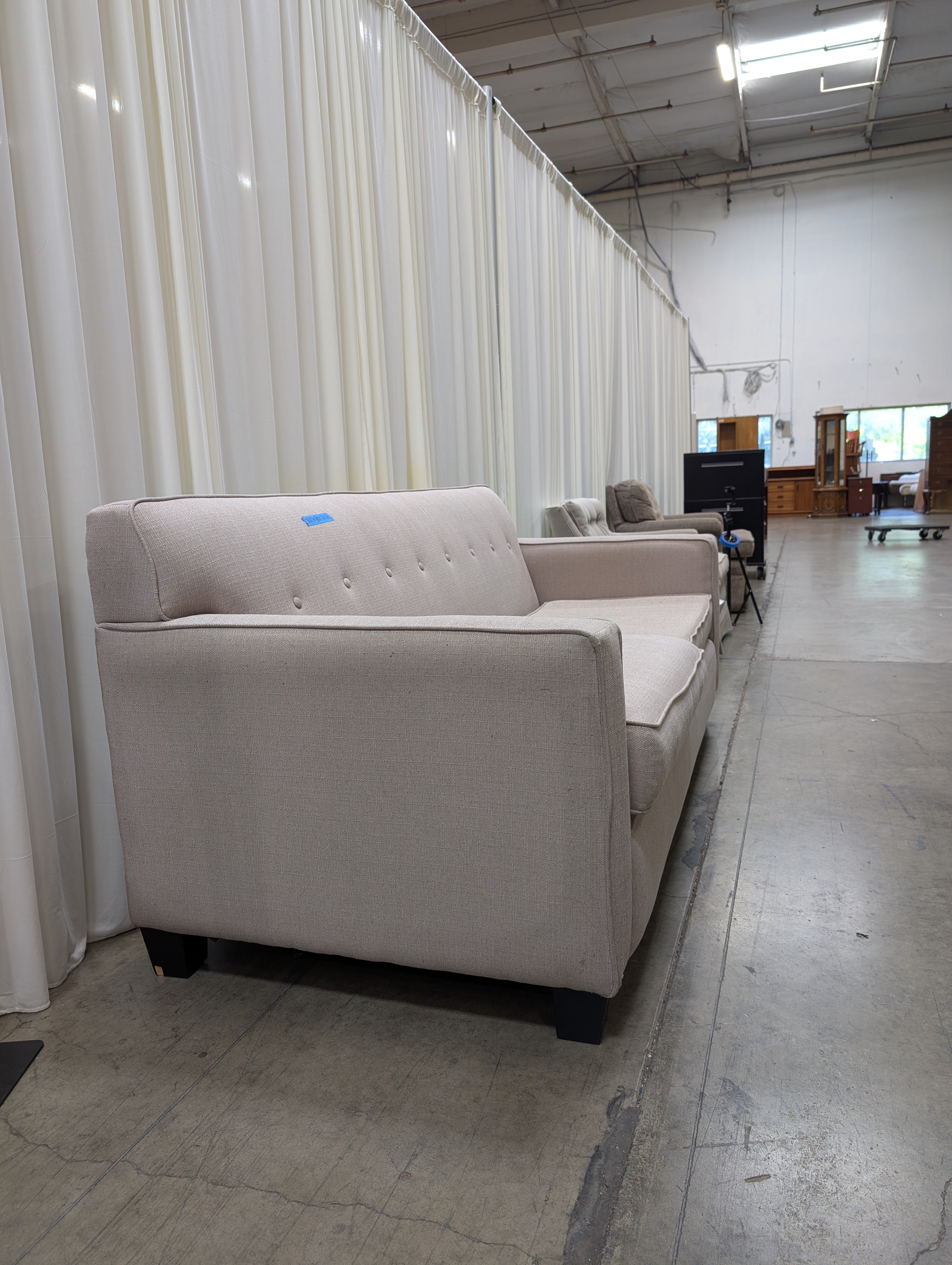Oatmeal Woven Fabric Couch with Button Tufting