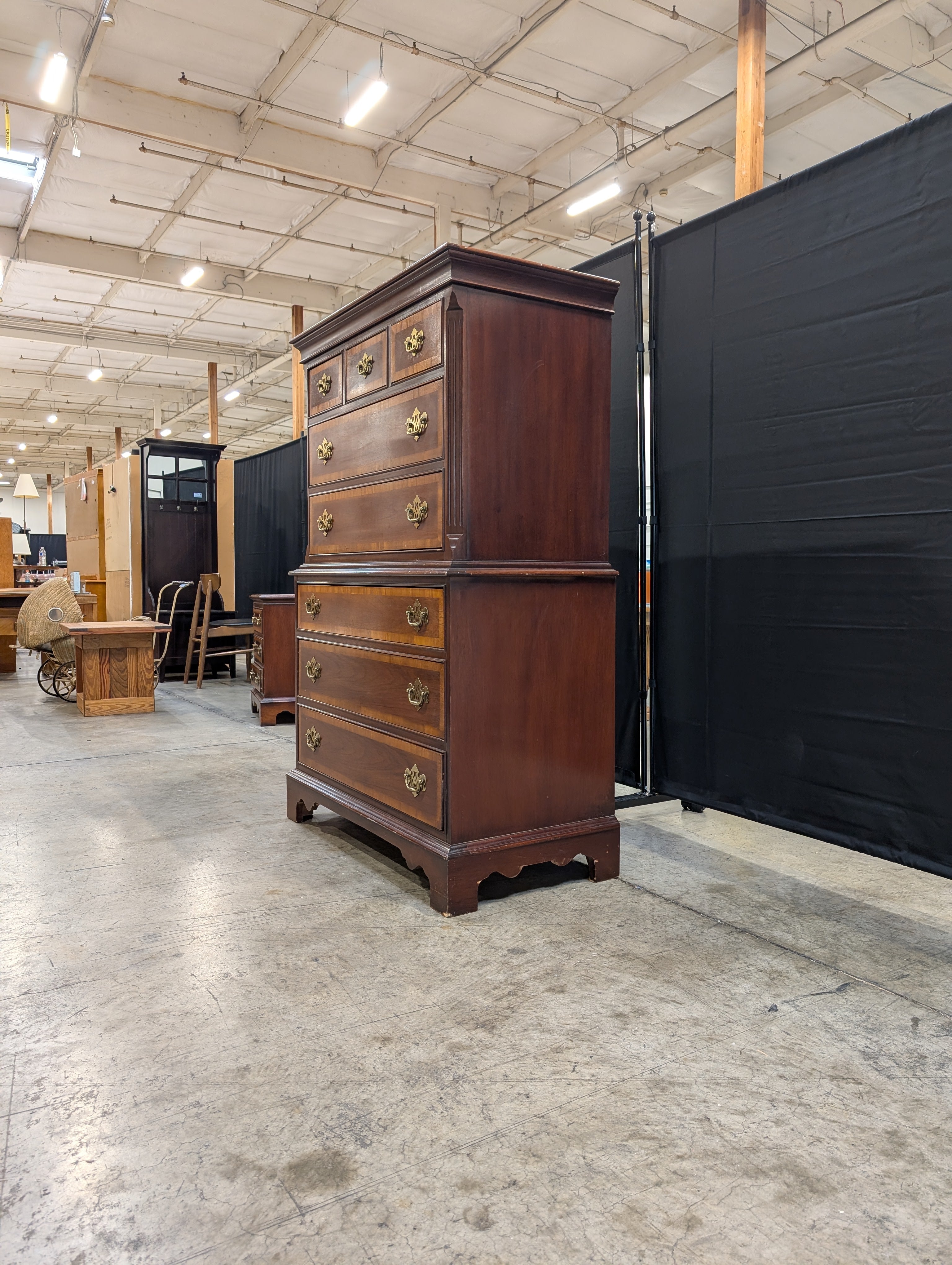 Dixie 1981 Traditional Wood Chest on Chest Dresser with Brass Hardware