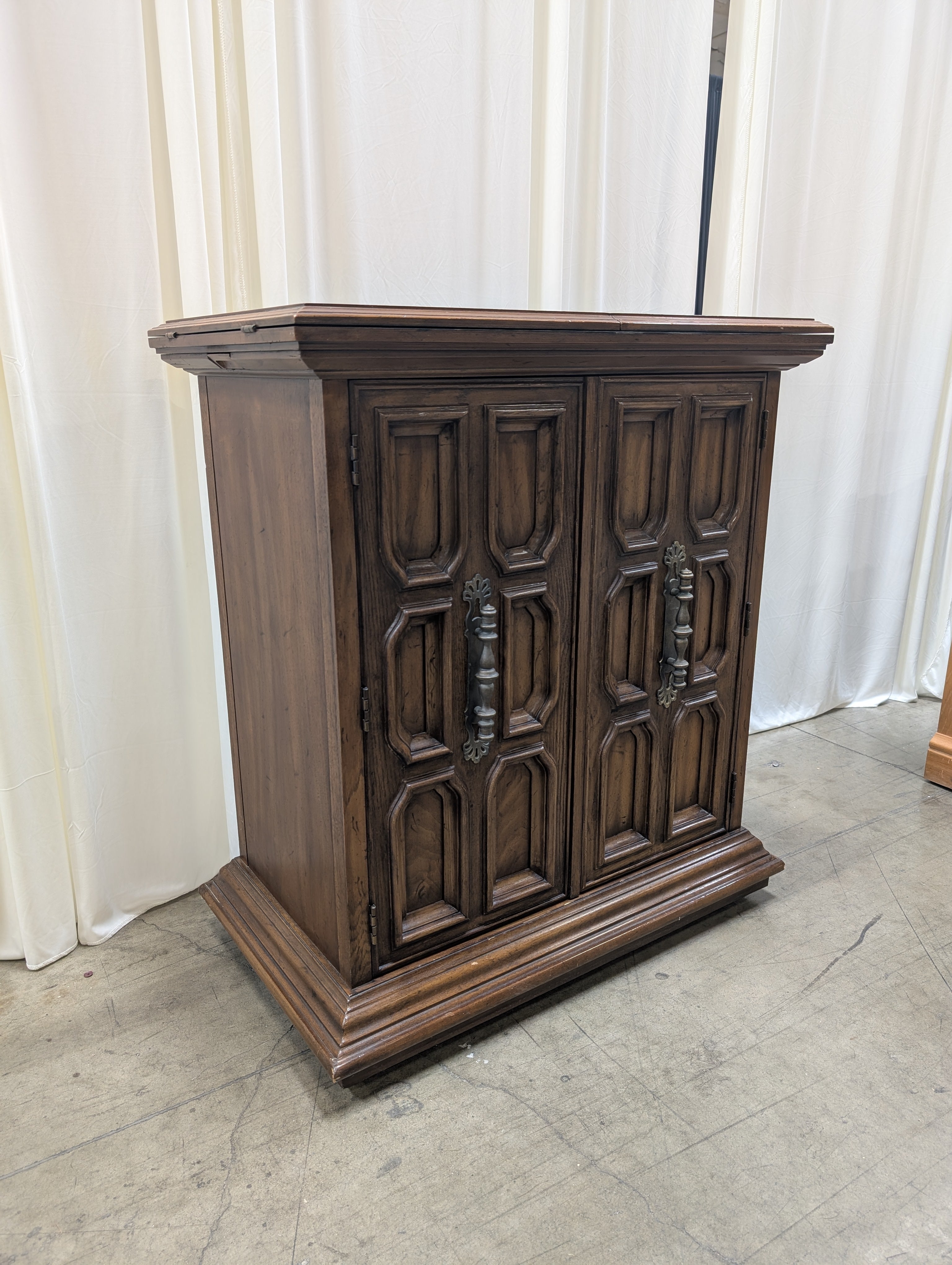 Drexel Brutalist Carved Wood Buffet with Ornate Pulls