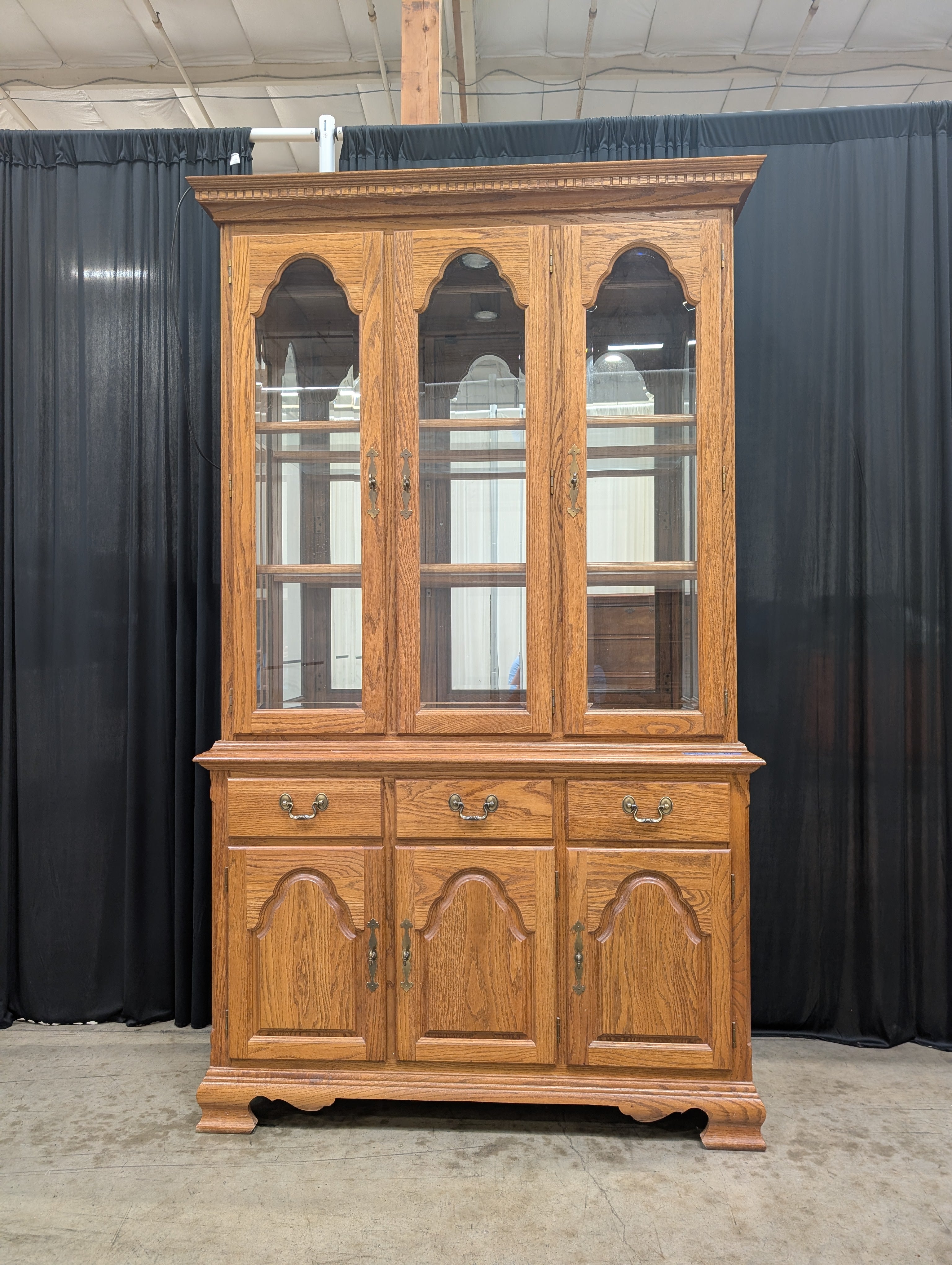 Traditional Three-Door China Cabinet in Oak