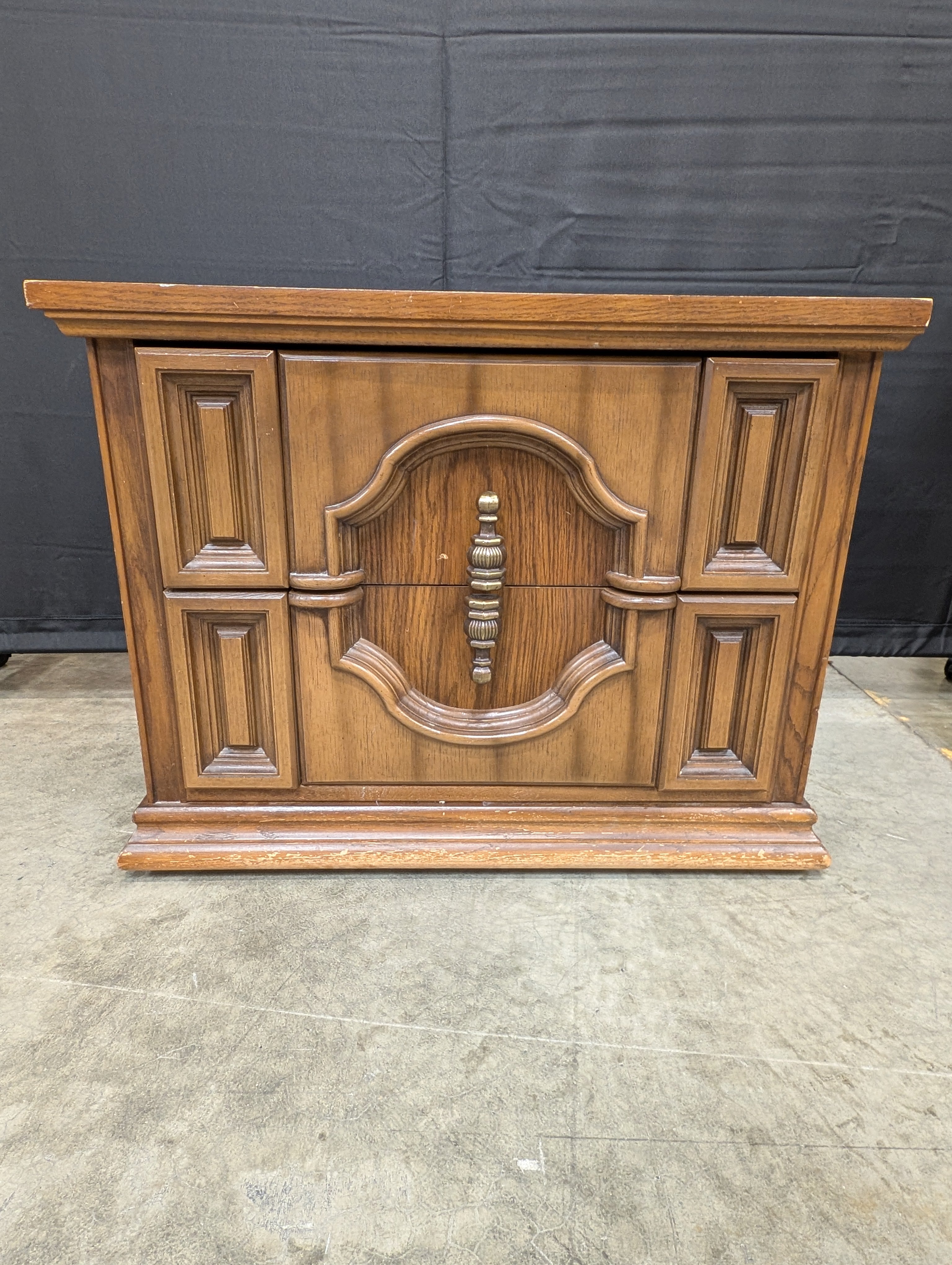 Vintage Style Dark Wood Two Drawer Nightstand