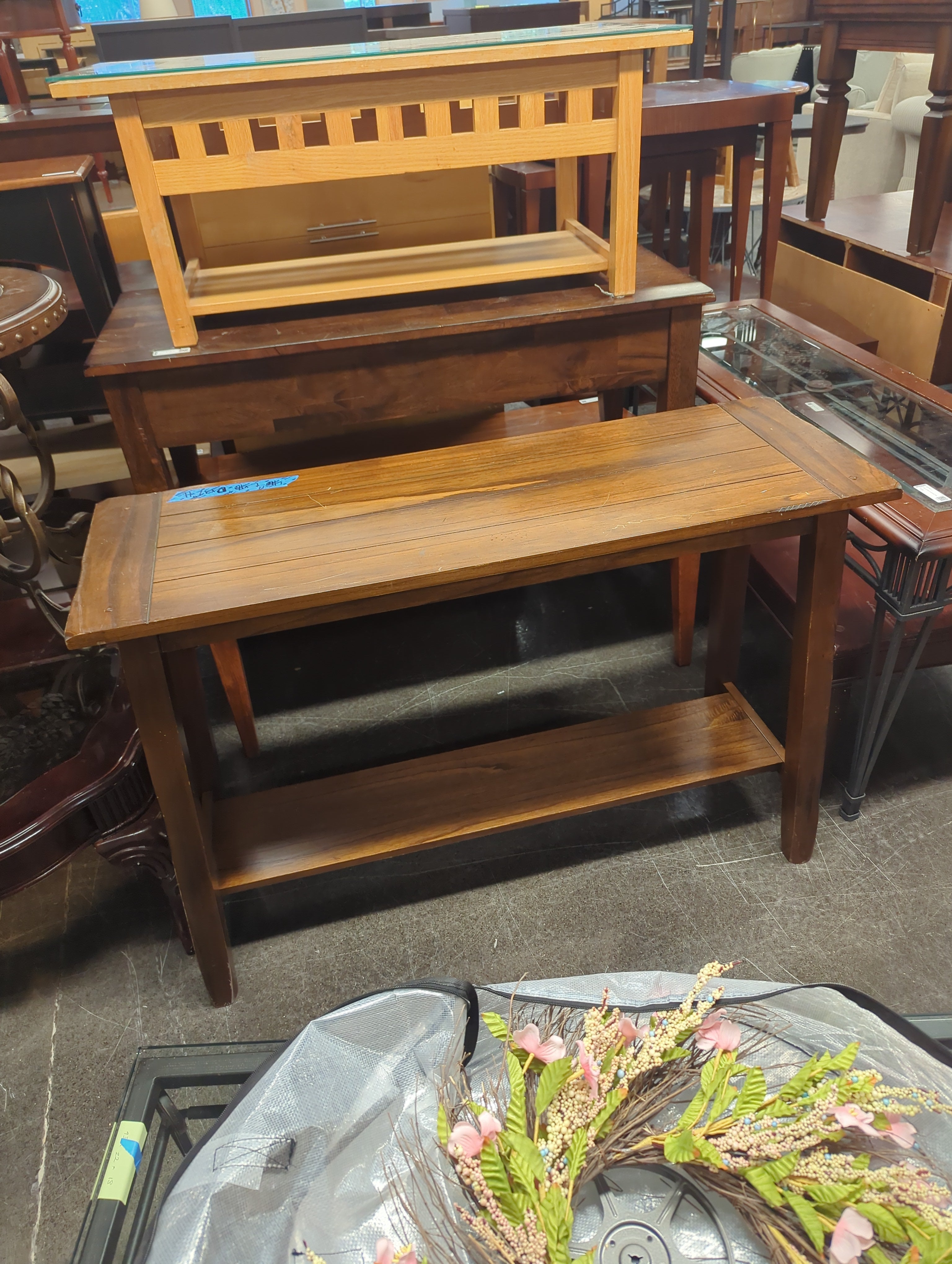 Rustic Brown Wood Console Table with Shelf