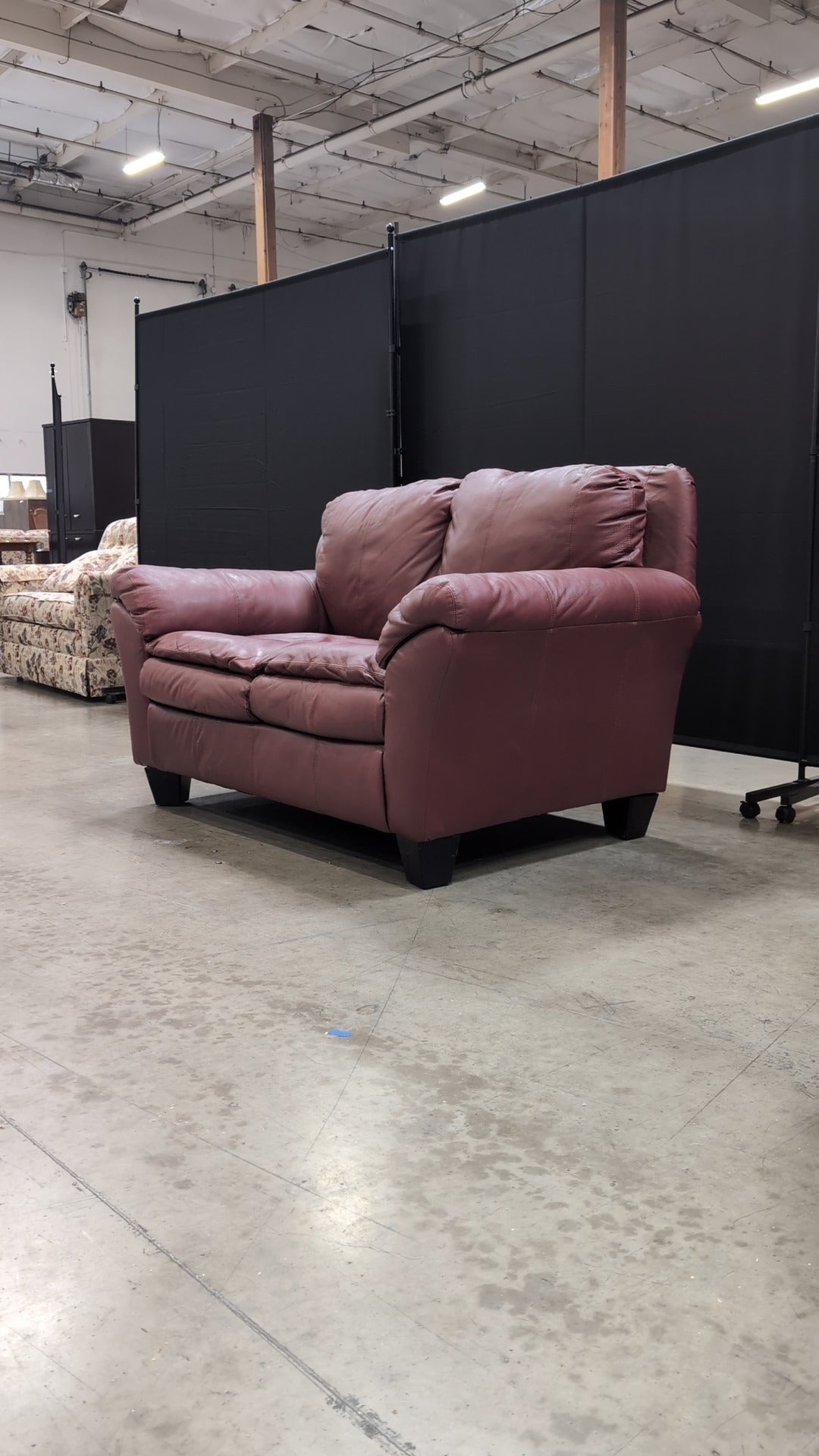 Rich Burgundy Leather Two-Seater Sofa