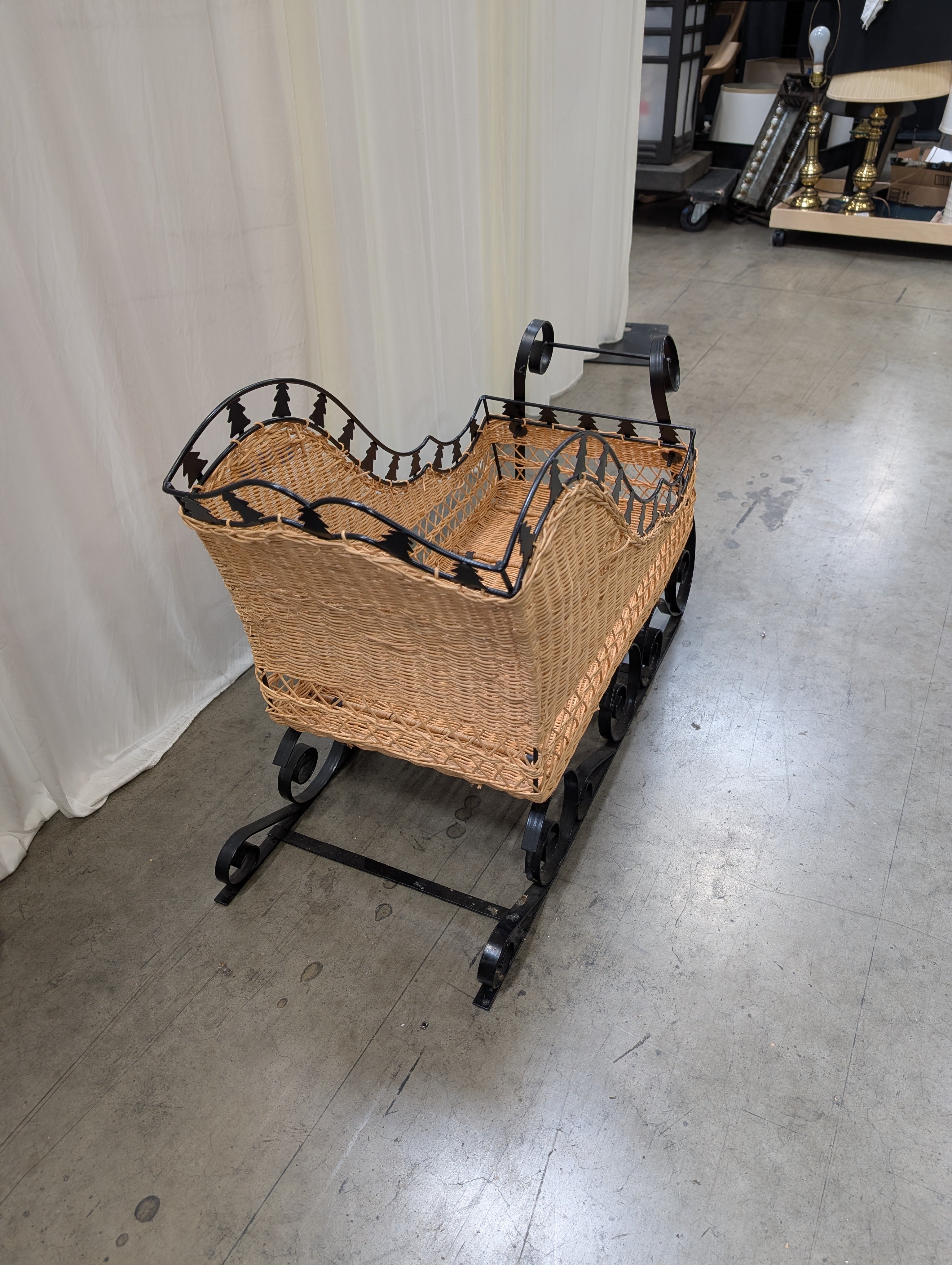 Decorative Woven Wicker Sleigh Basket with Metal Runners