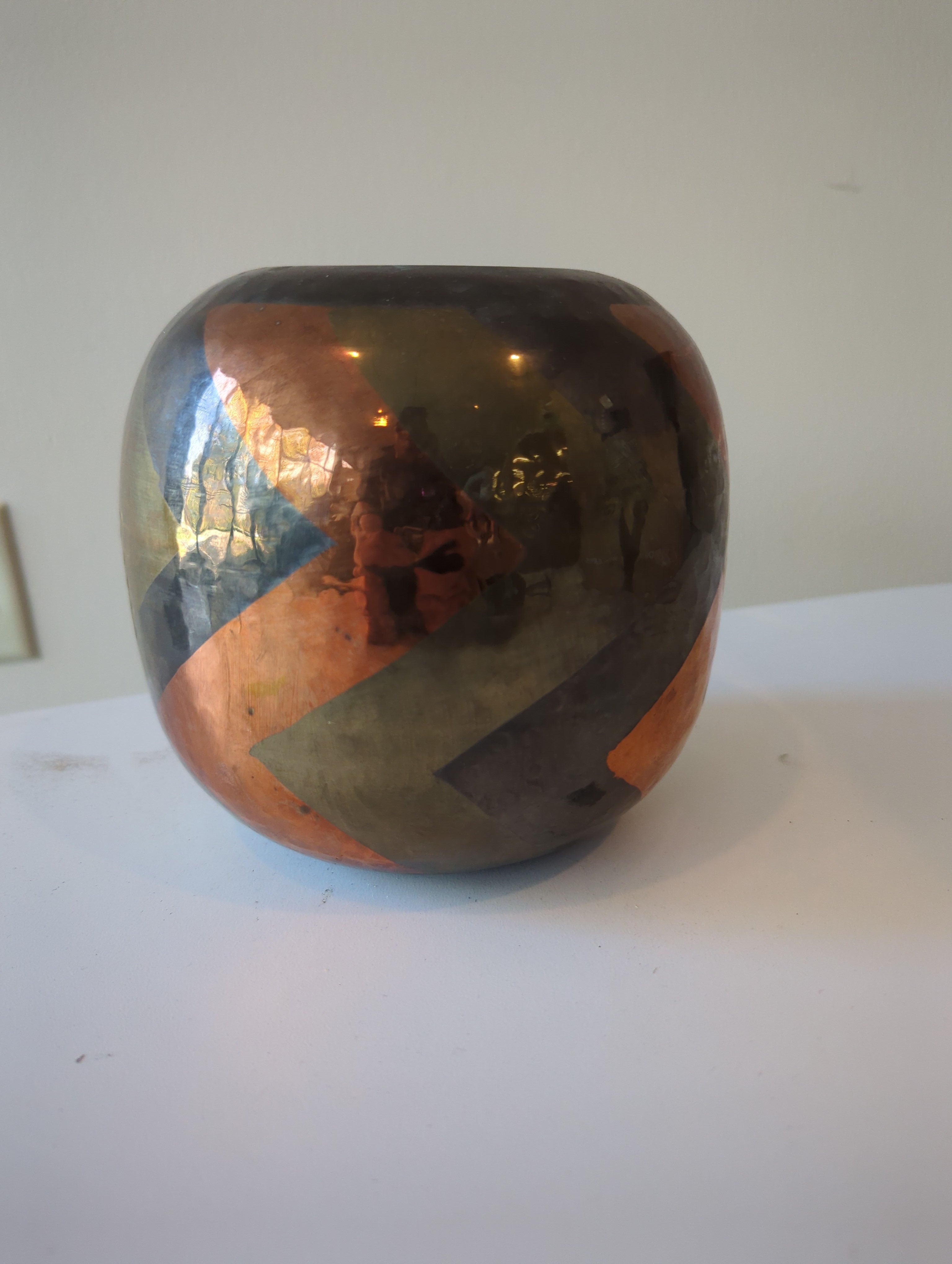 Mid-Century Modern Metal Vase with Geometric Design