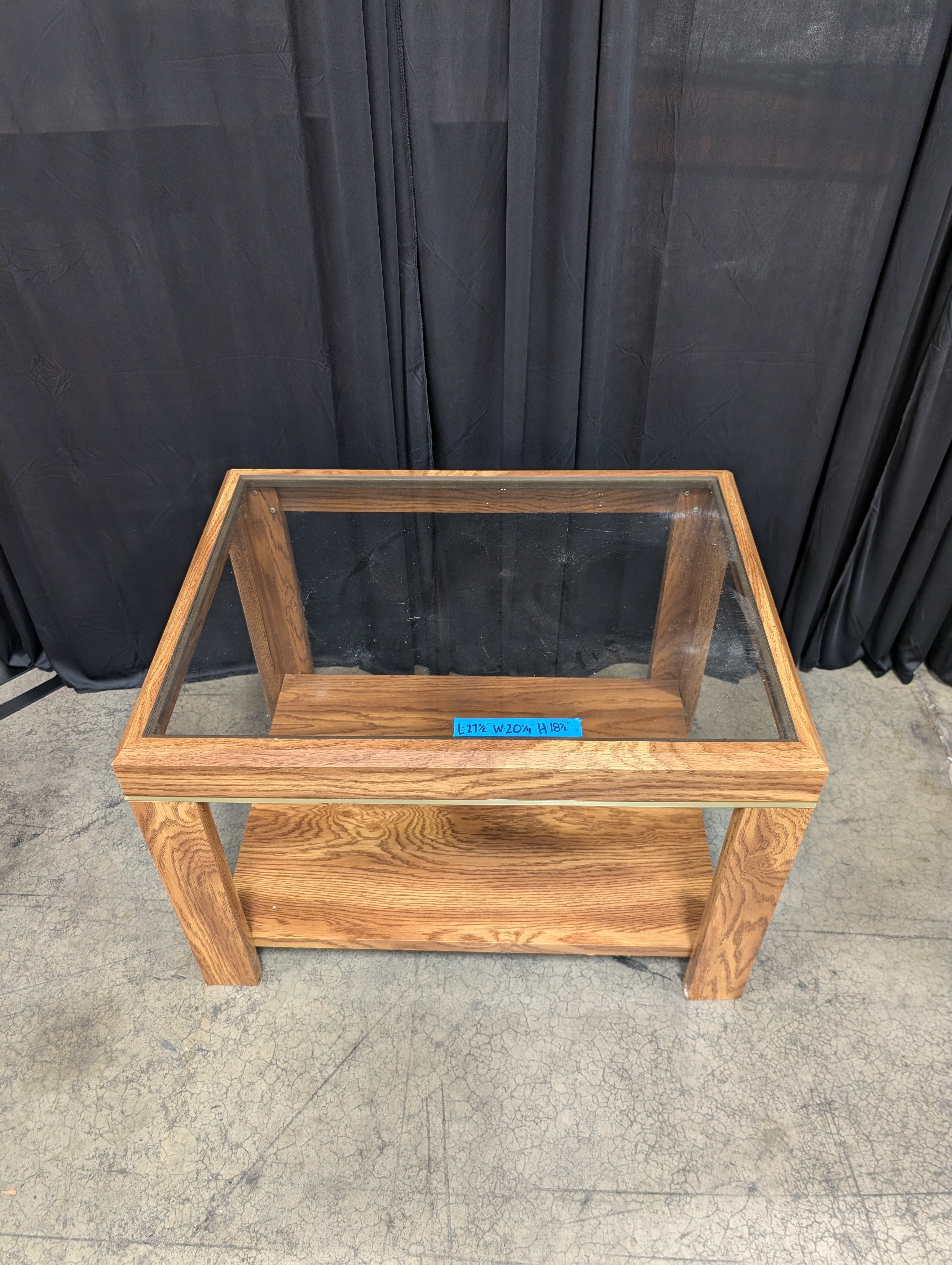 Mid-Century Oak End Table with Glass Top