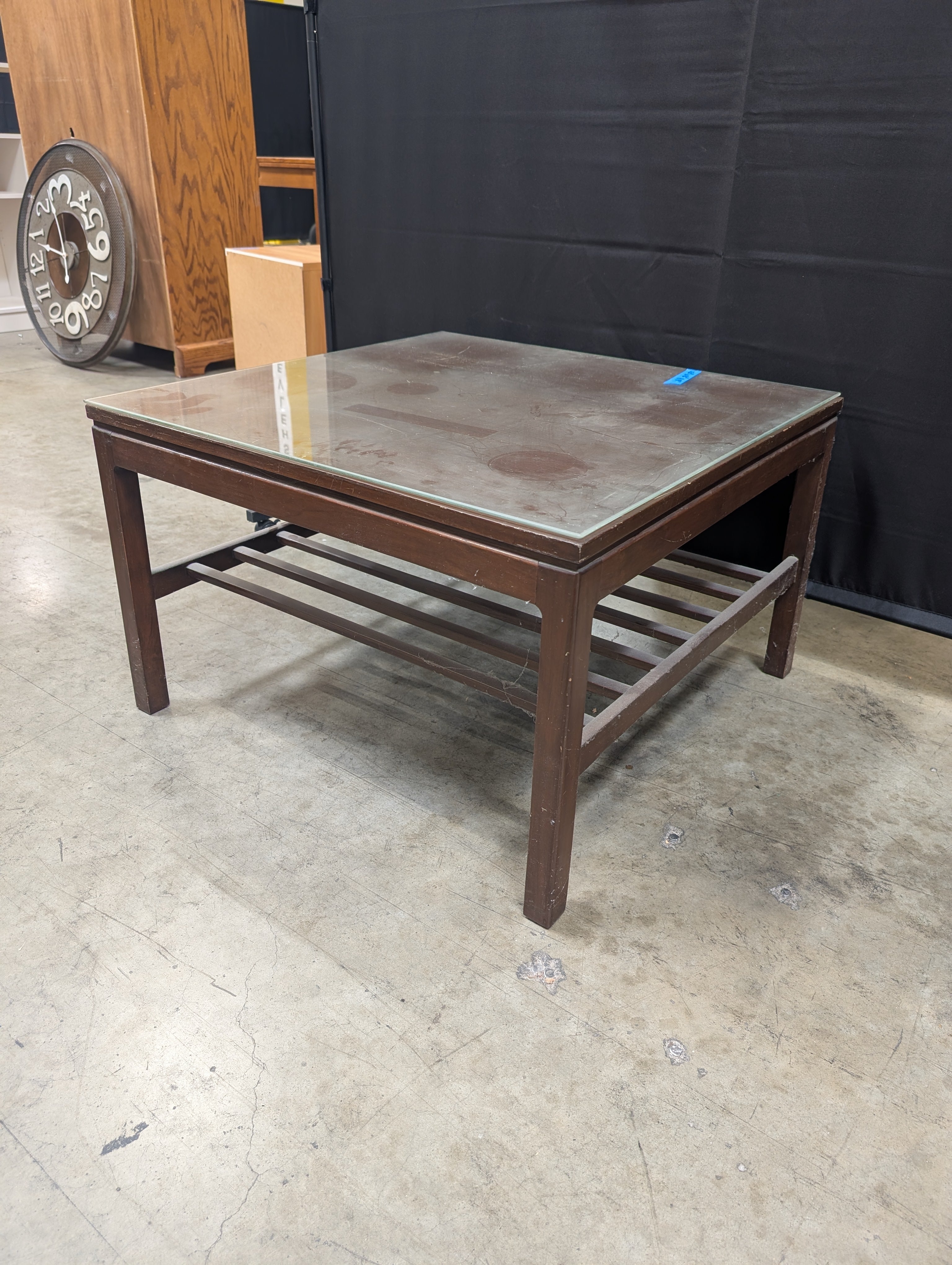 Modern Square Wood Frame Coffee Table with Glass Top