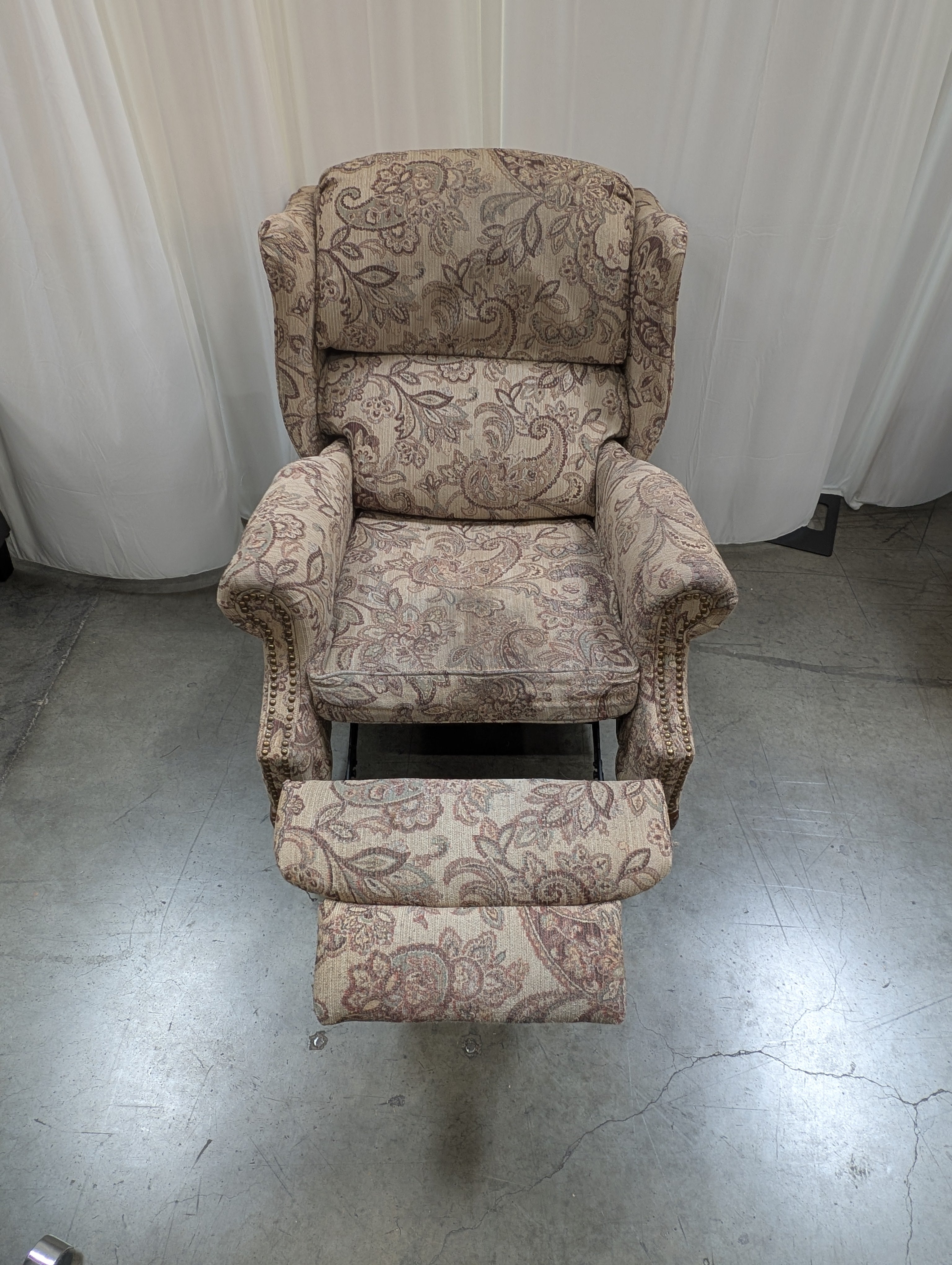 Paisley Fabric Wingback Recliner with Nailhead Trim