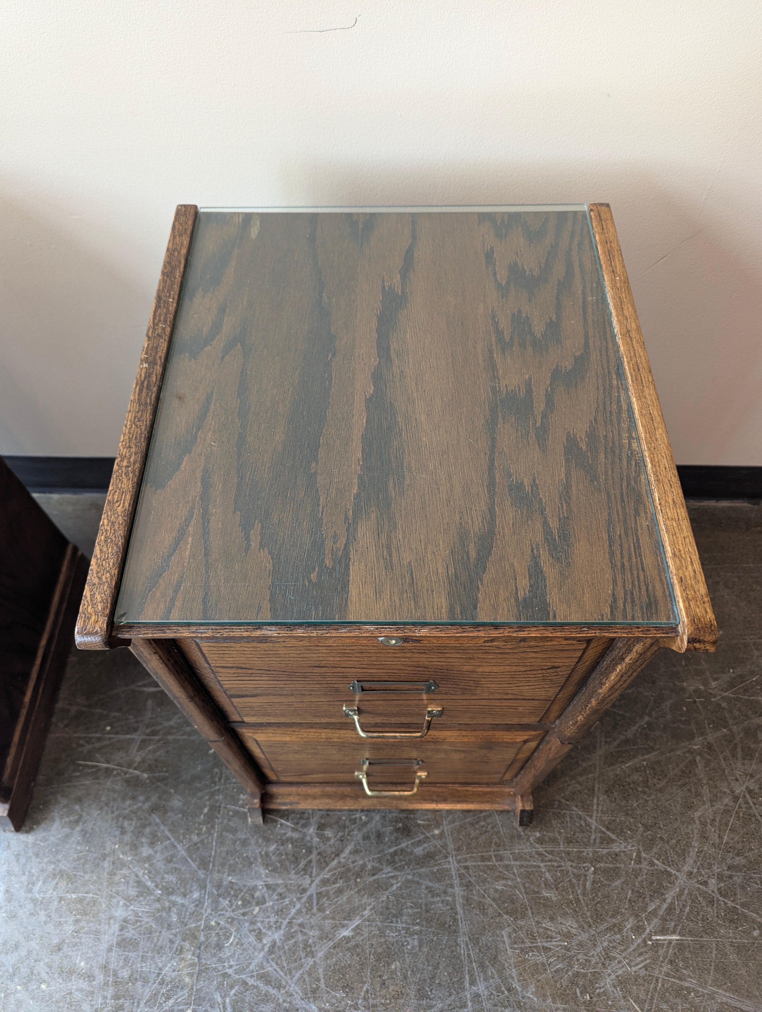 Dark Wood File Cabinet With Glass Top