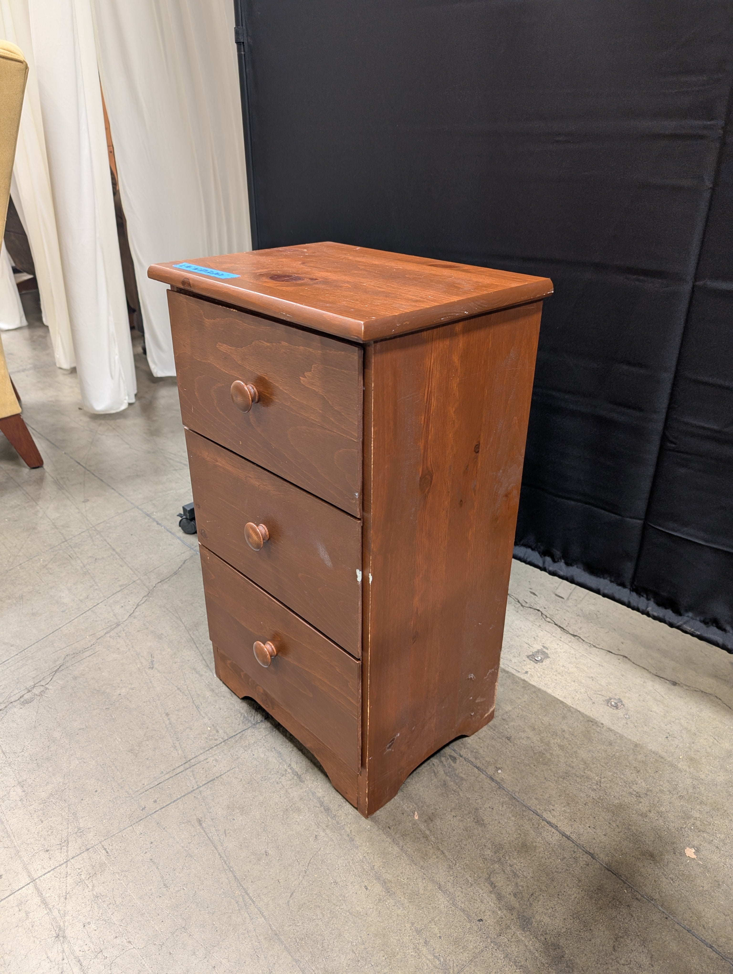 Three-Drawer Wood Nightstand with Round Knobs