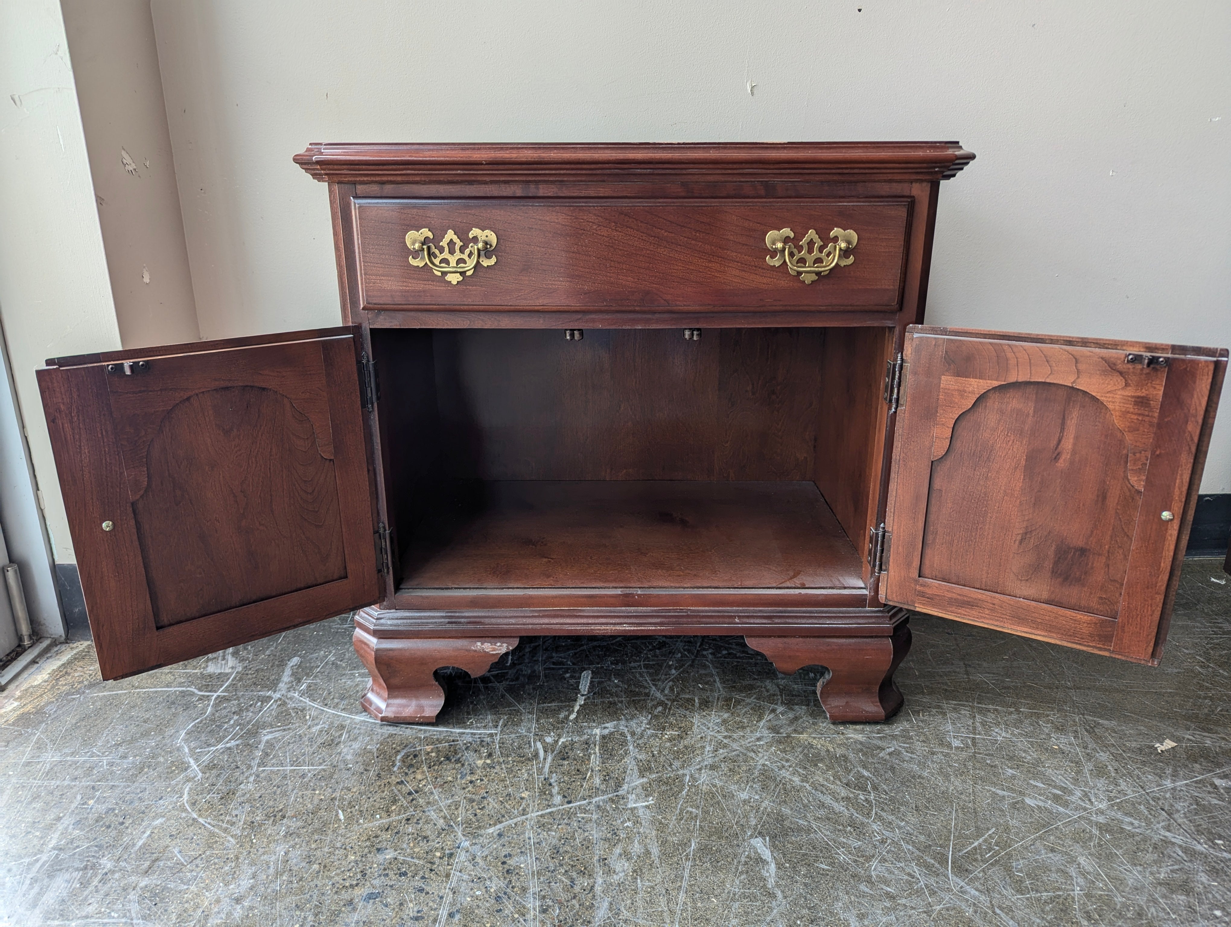 Classic Brown Wood Bedside Table with Brass Pulls
