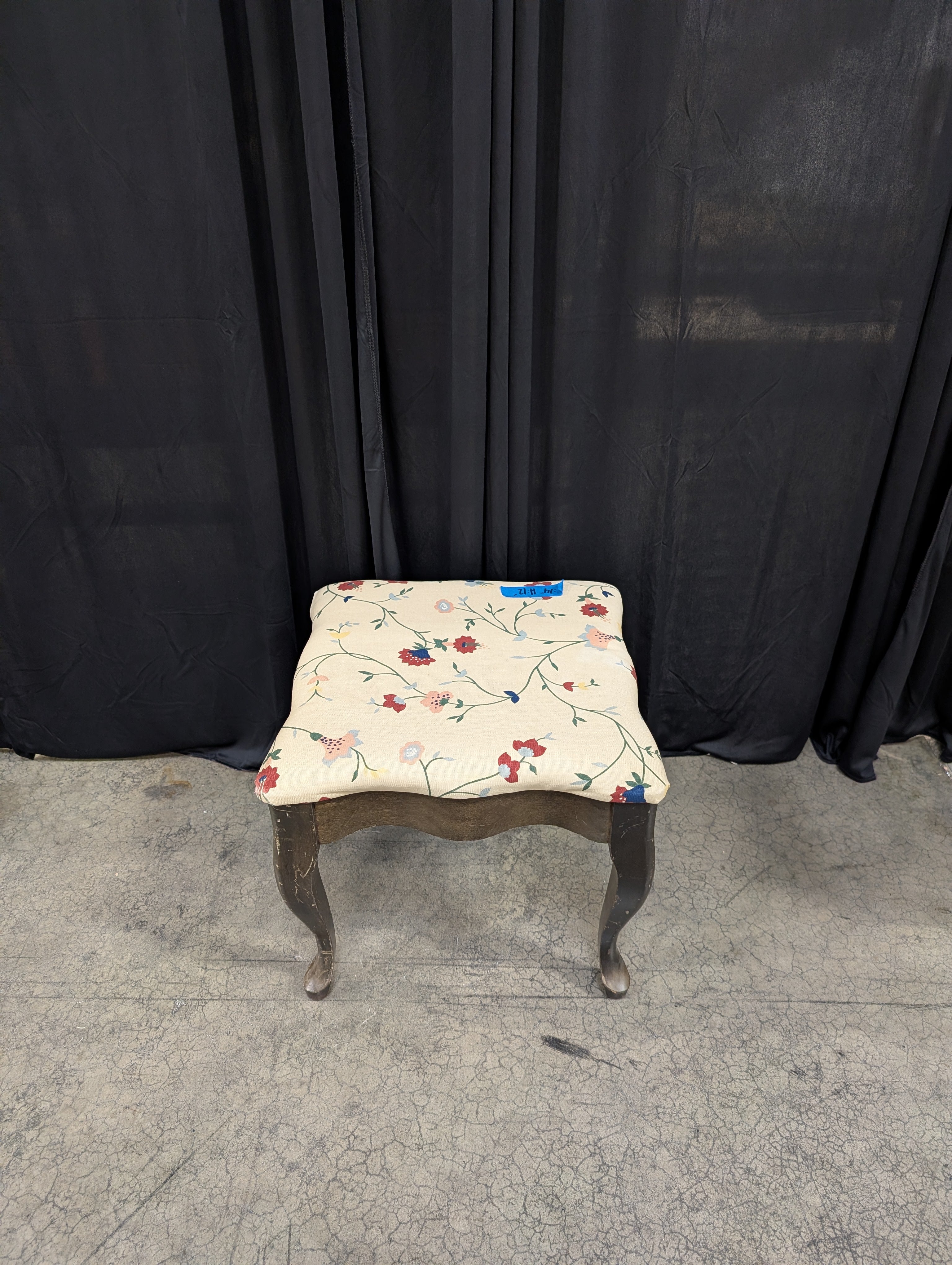 Floral Pattern Fabric Square Ottoman with Turned Legs