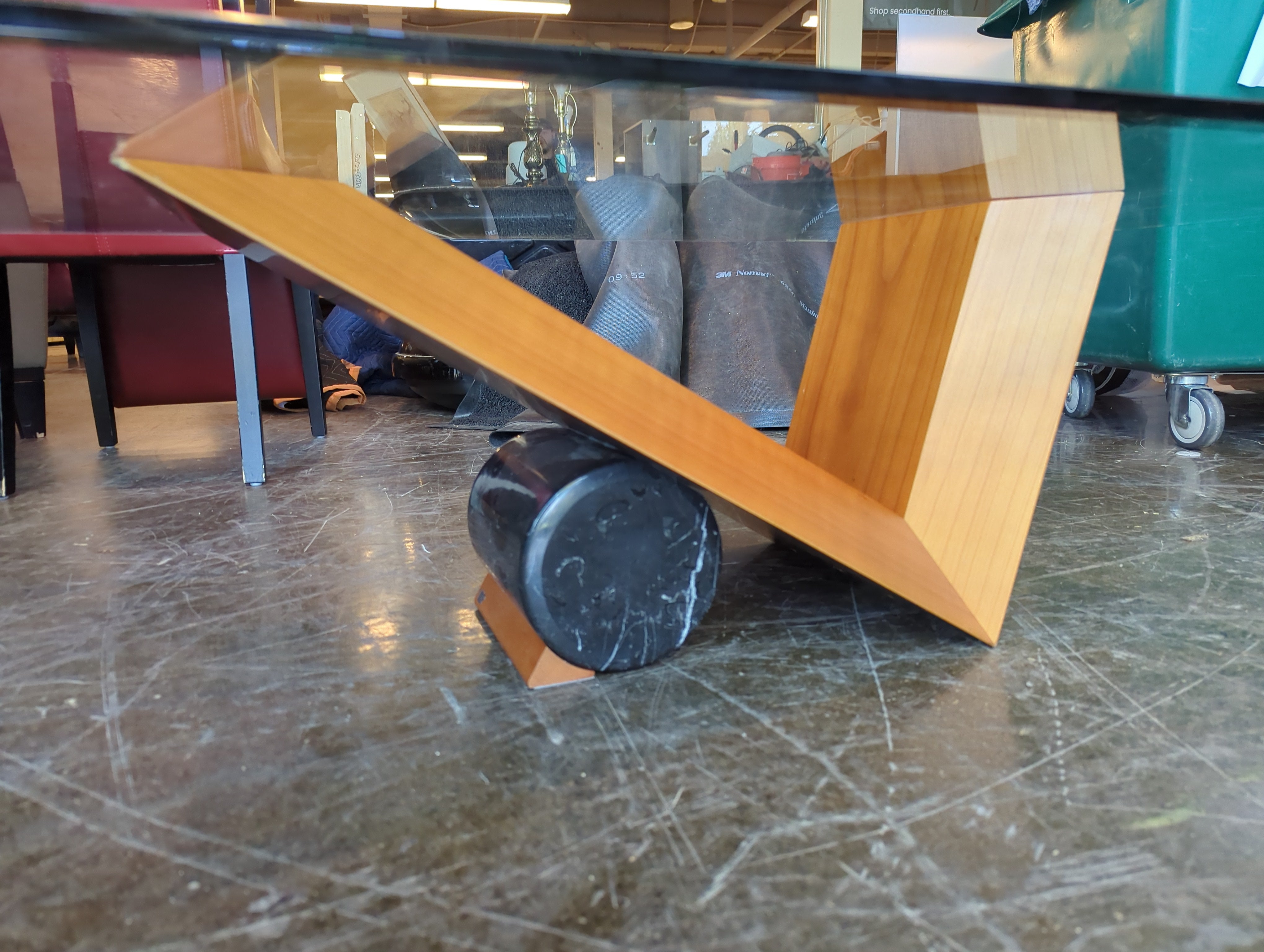 Cattelan Italia Mid Century Modern Glass-Top Coffee Table with Wood Base