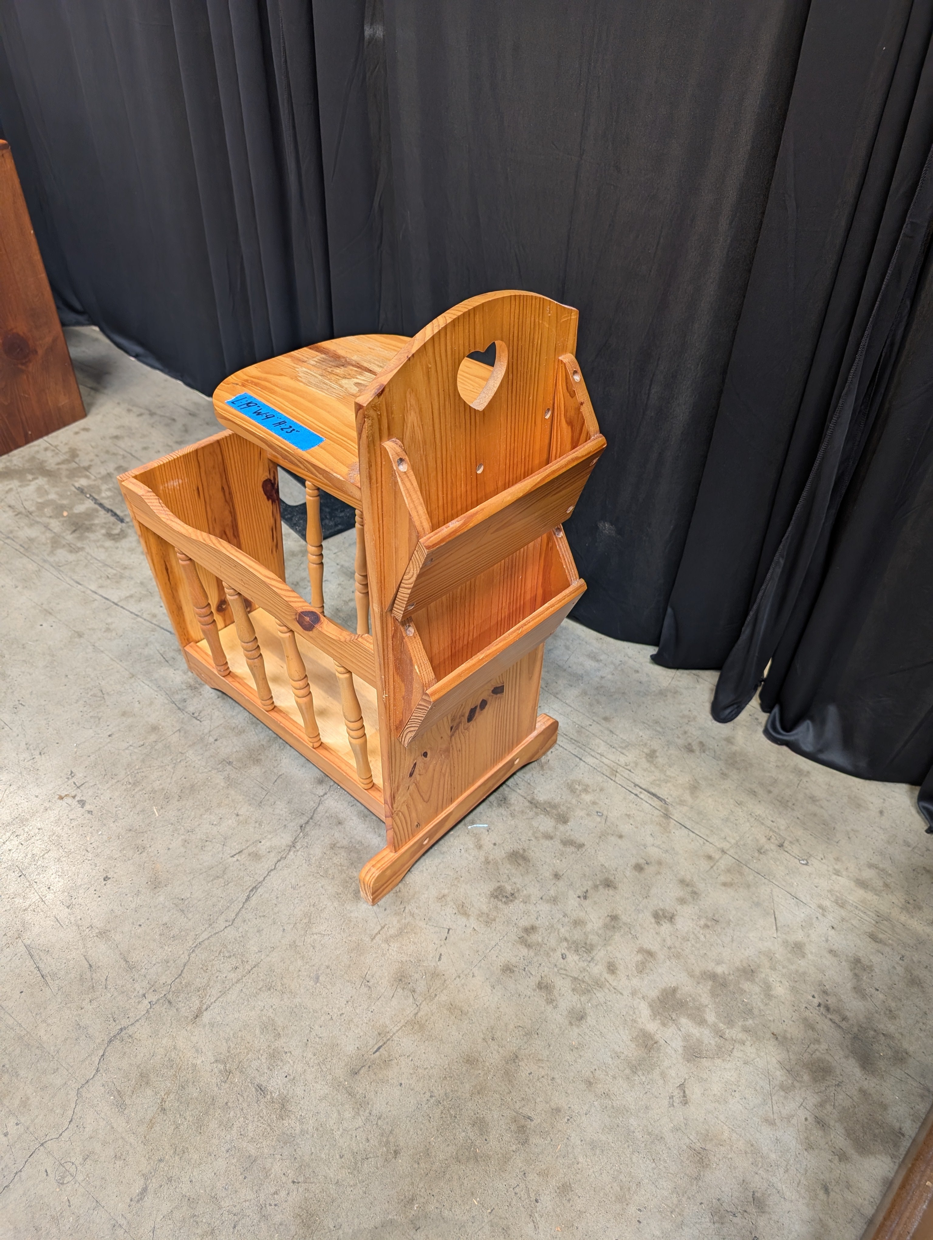 Vintage Pine Magazine Rack with Attached Shelf