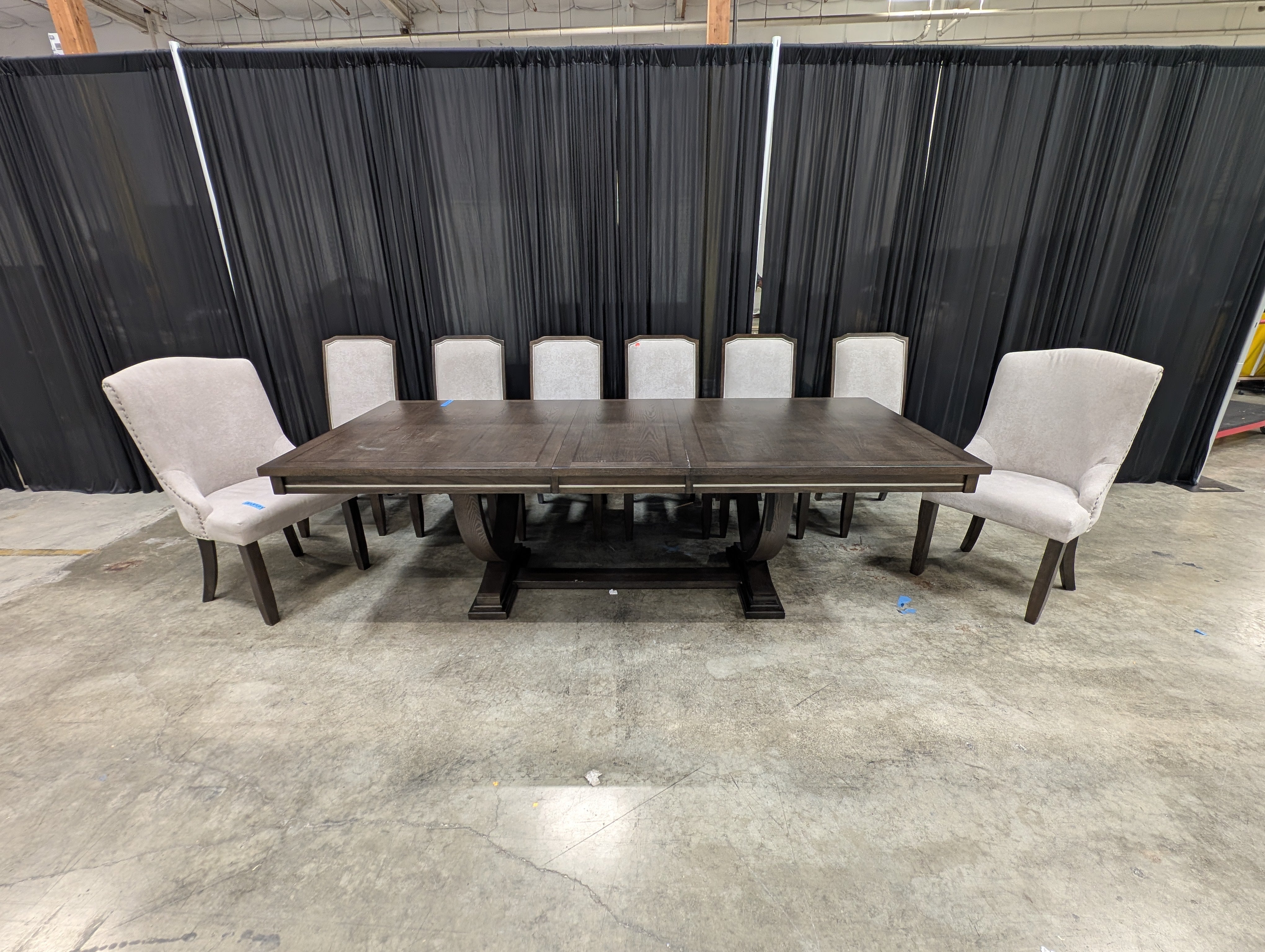Ashley Zimbroni 10 Piece Dining Set, 96 Inch Extension Trestle Table with 7 Fretwork Side Chairs and 2 Nailhead Host Chairs