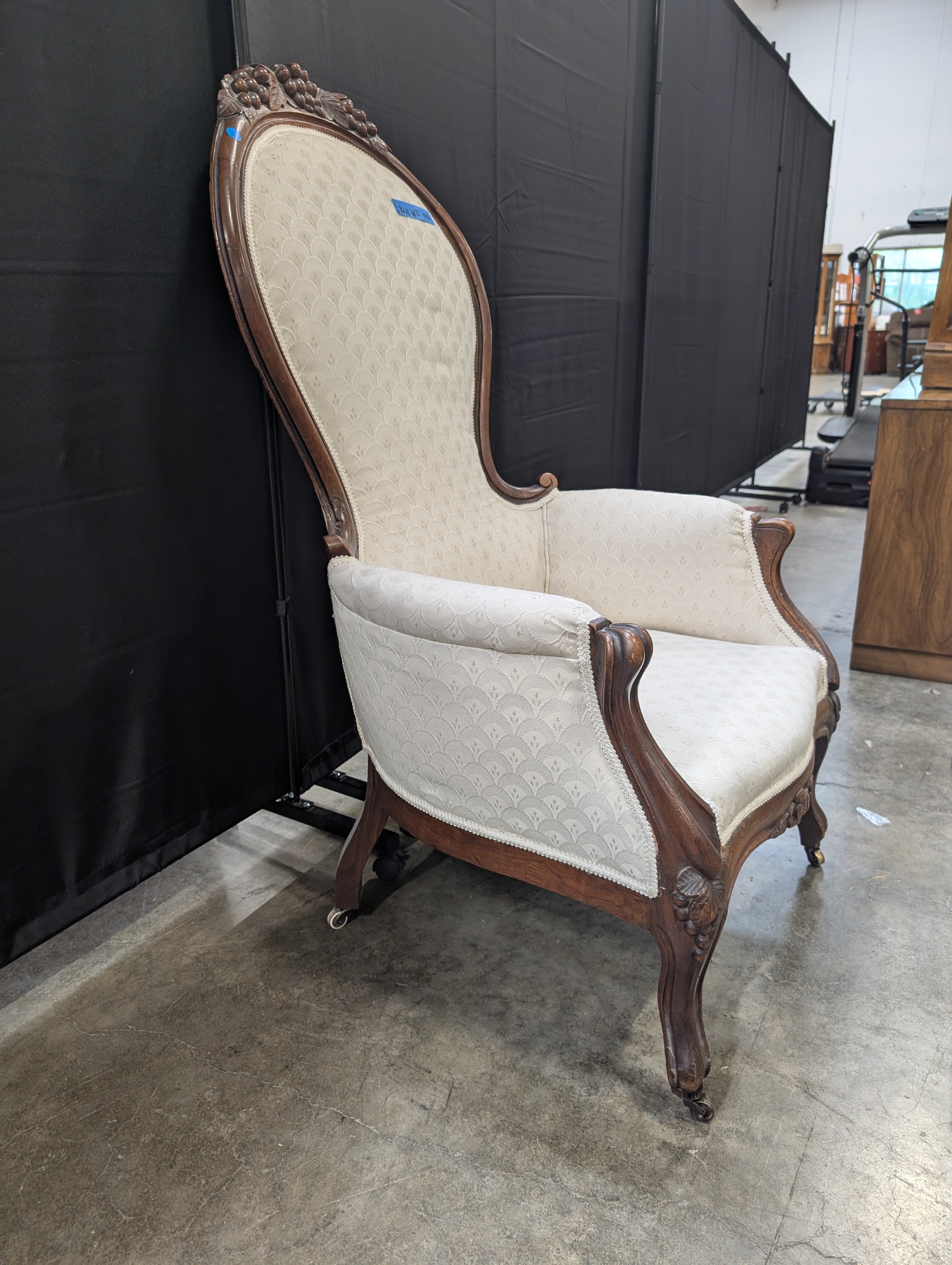 Victorian Style Carved Wood Armchair in Cream