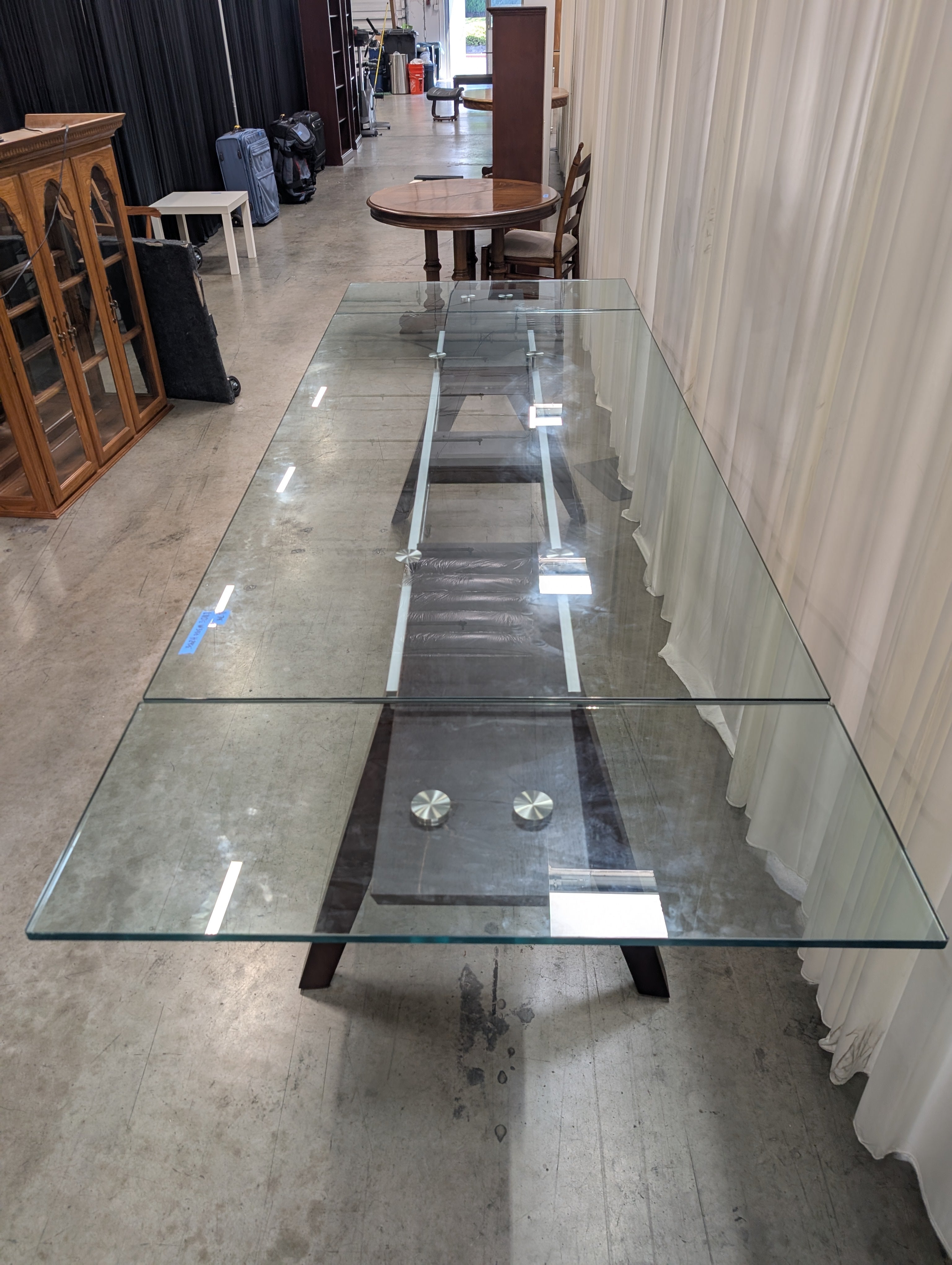 Smoked Glass Extending Dining Table in Dark Wood