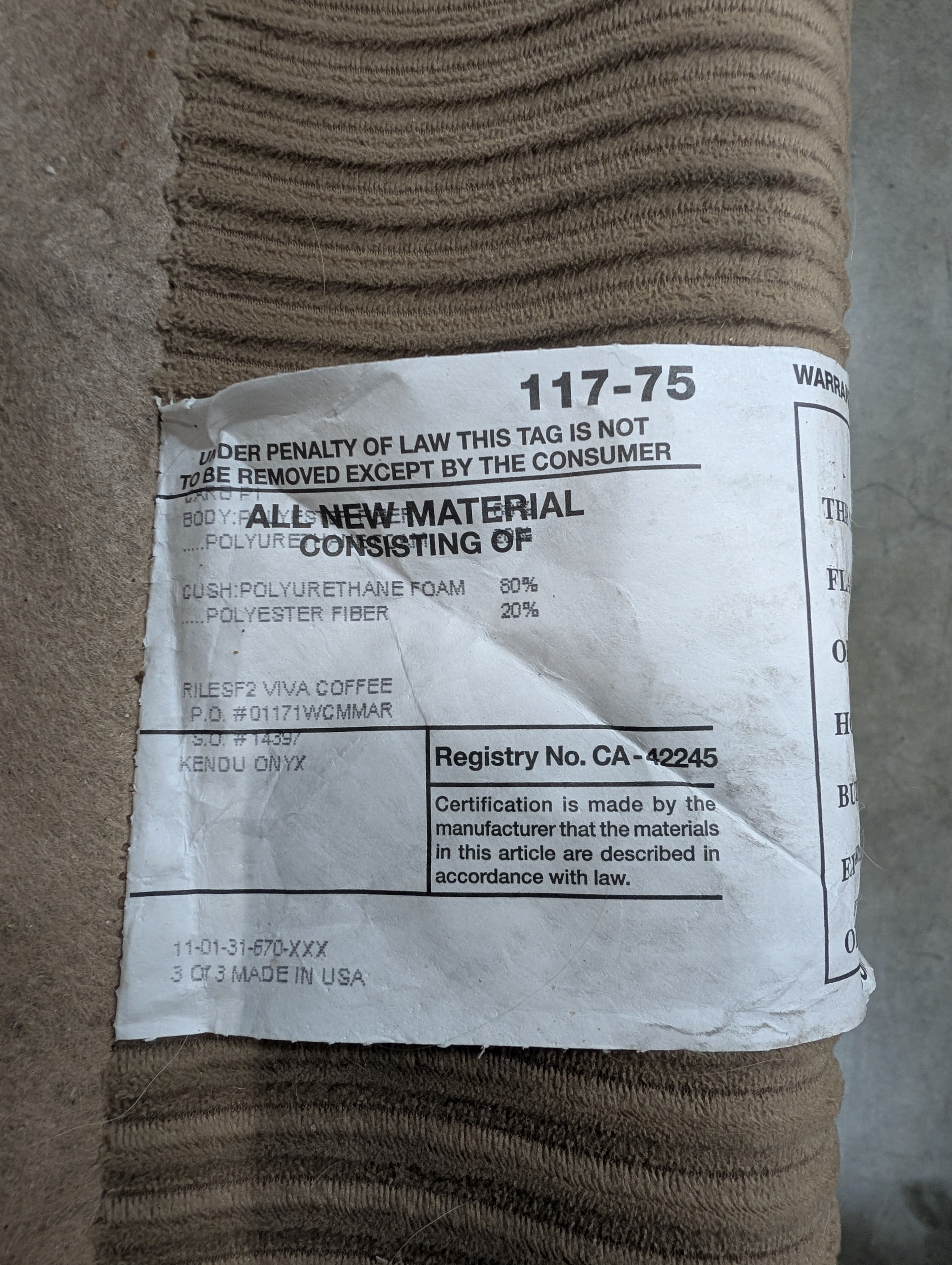 Three-Seat Tan Roll-Arm Couch in Corduroy