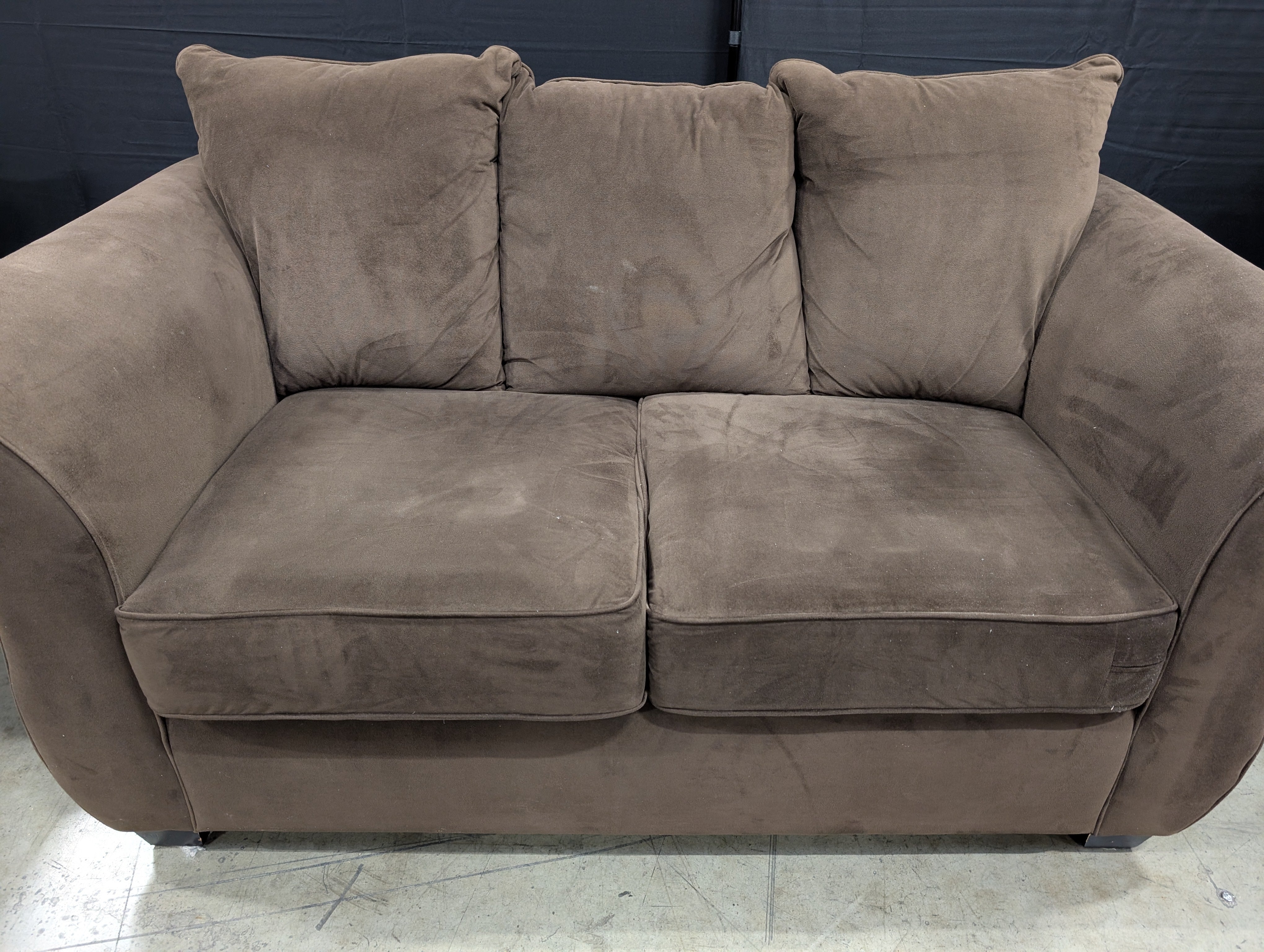 Comfortable Brown Fabric Sofa with Rolled Arms
