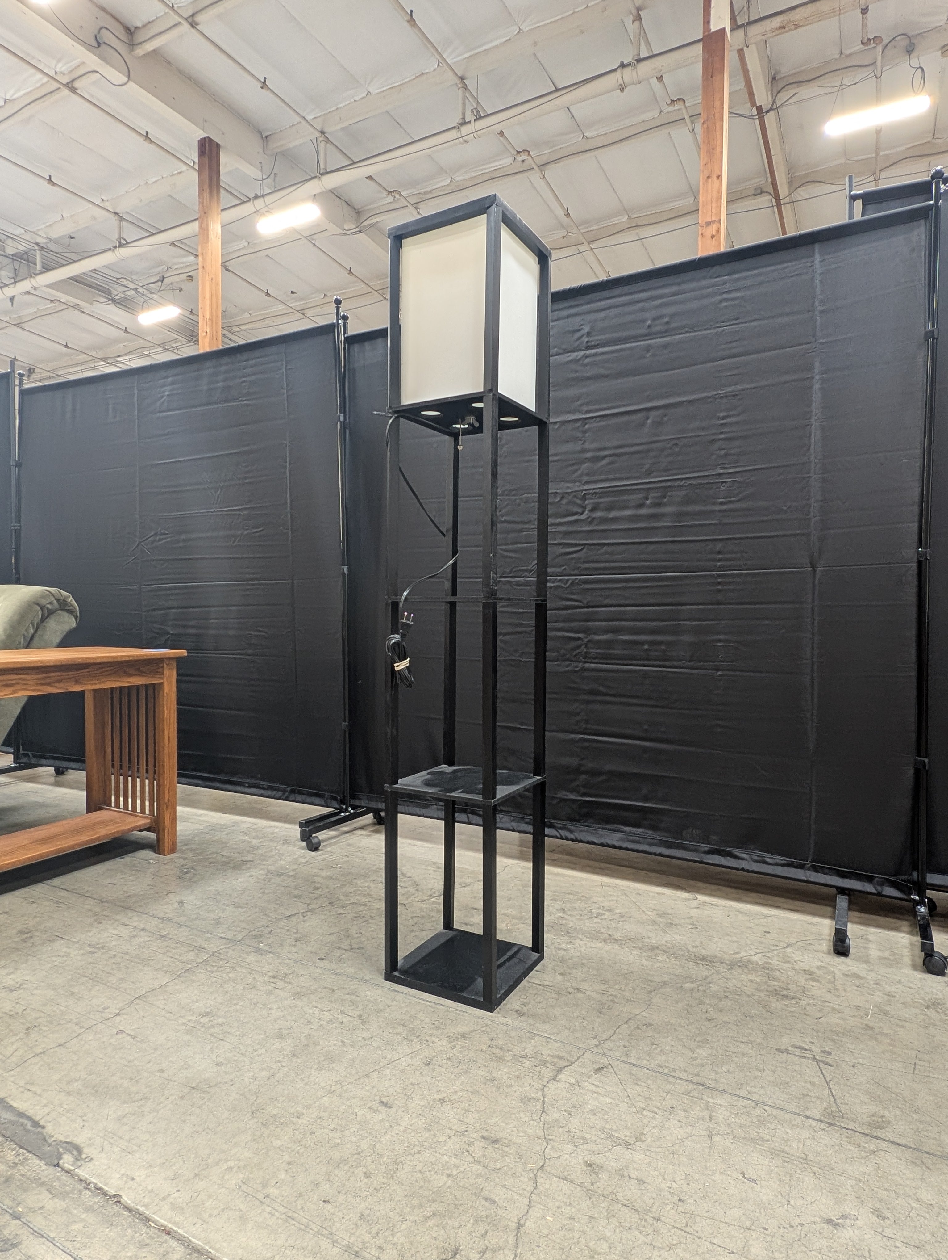 Modern Dark Frame Floor Lamp with Integrated Shelving Unit