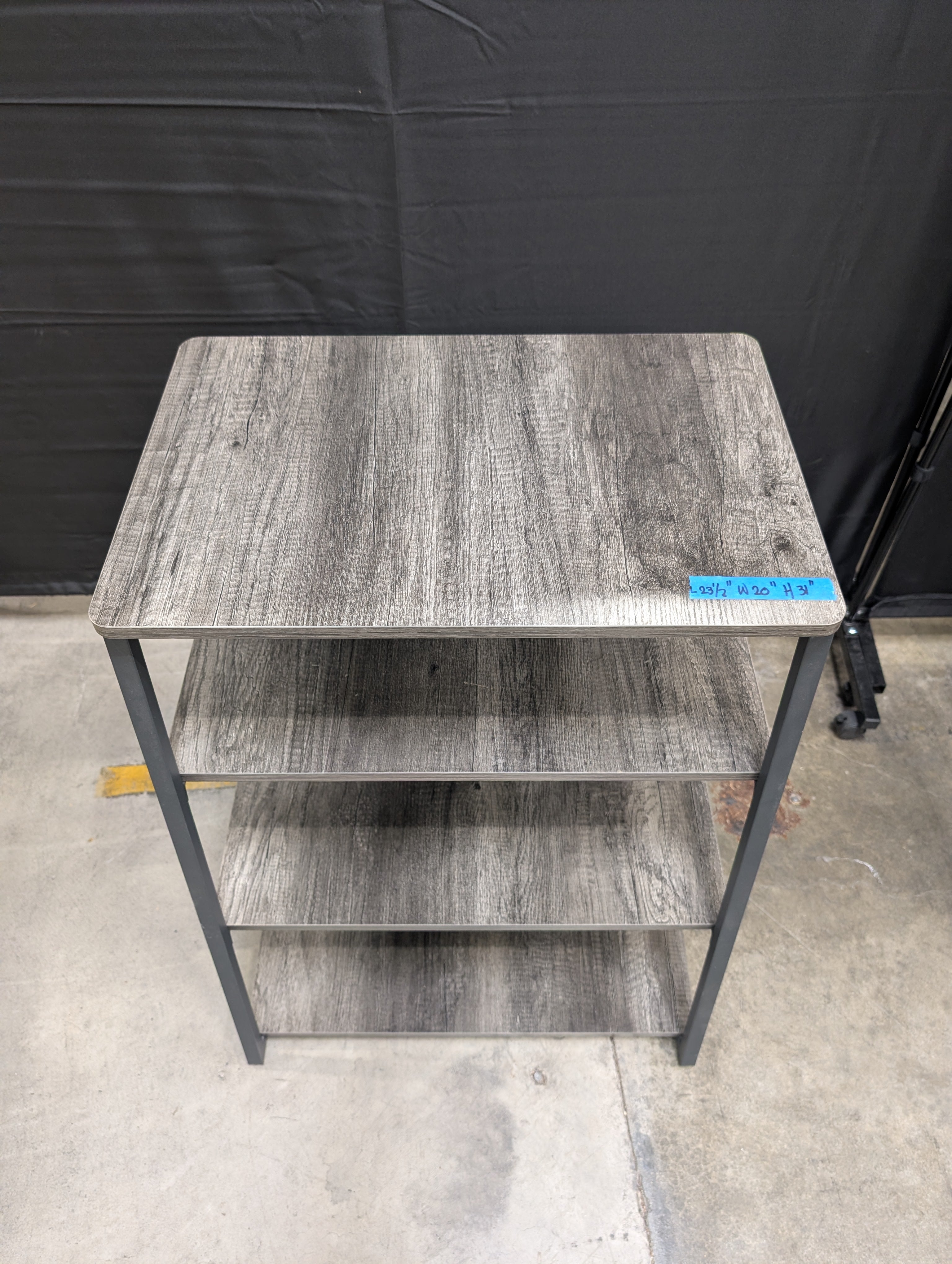 Four-Tier Gray Wood Grain Bookcase with Metal Frame