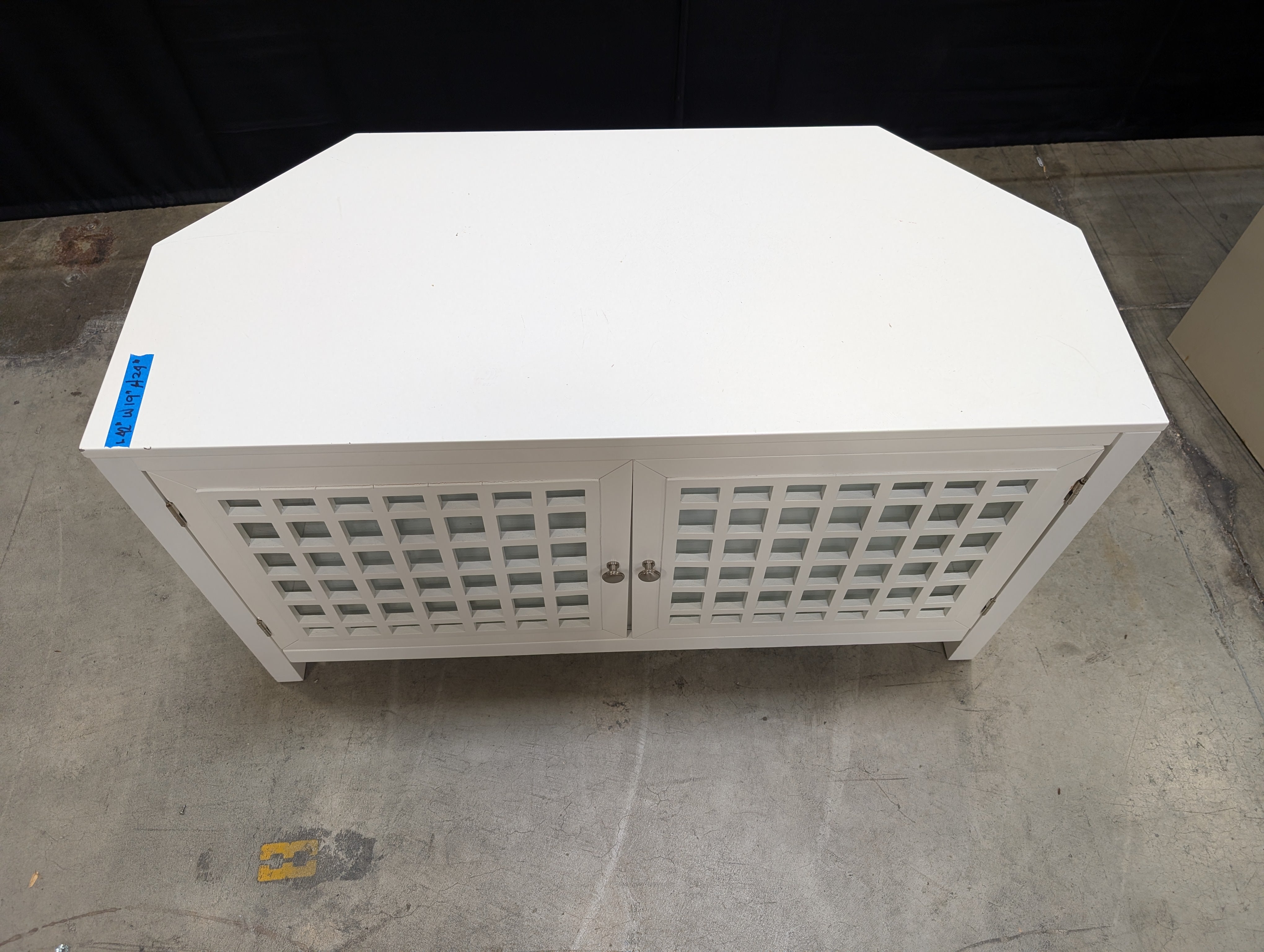 White Lattice Door Accent Storage Cabinet