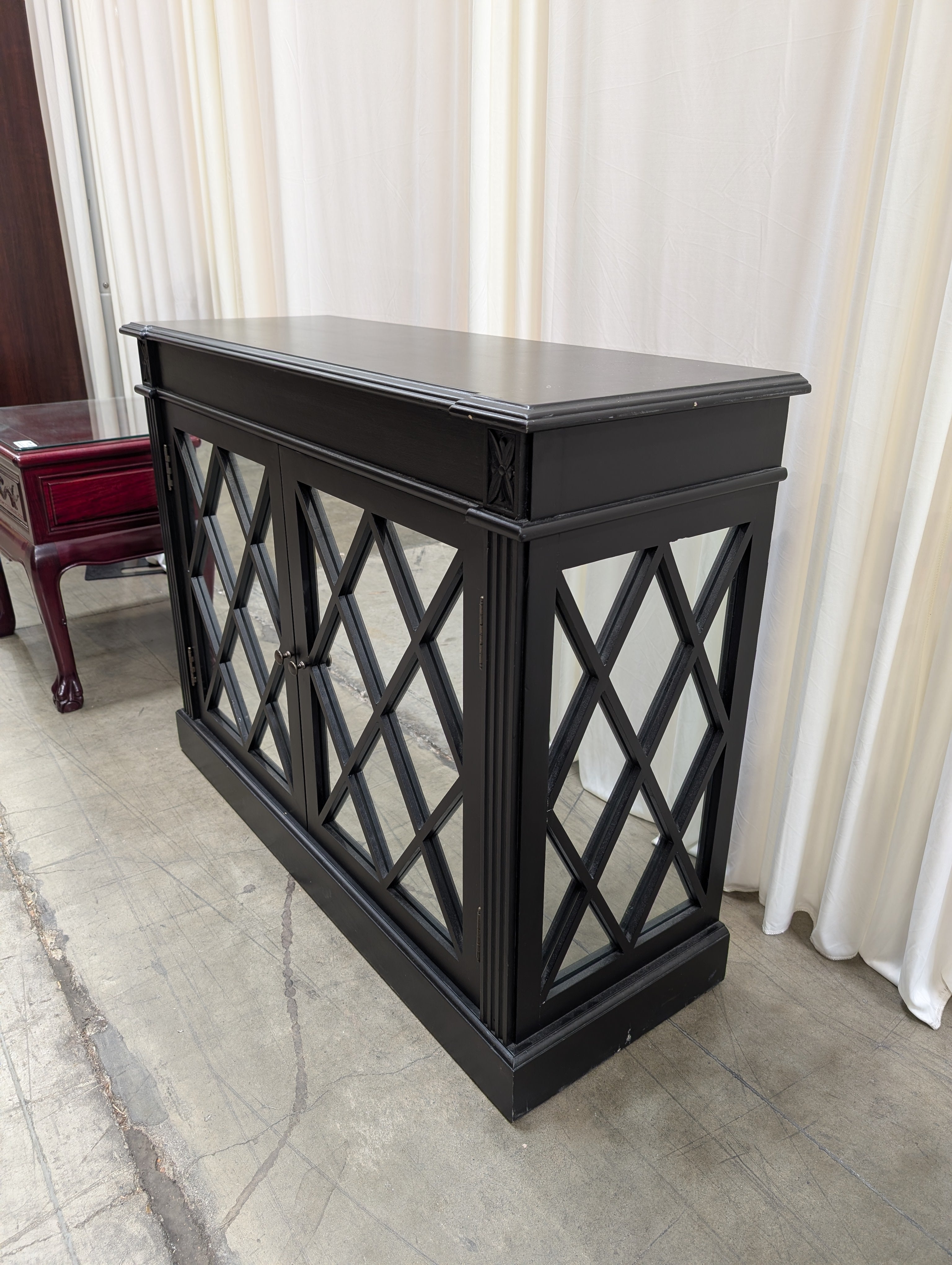 Ballard Designs Black Wood Cabinet with Mirrored Doors
