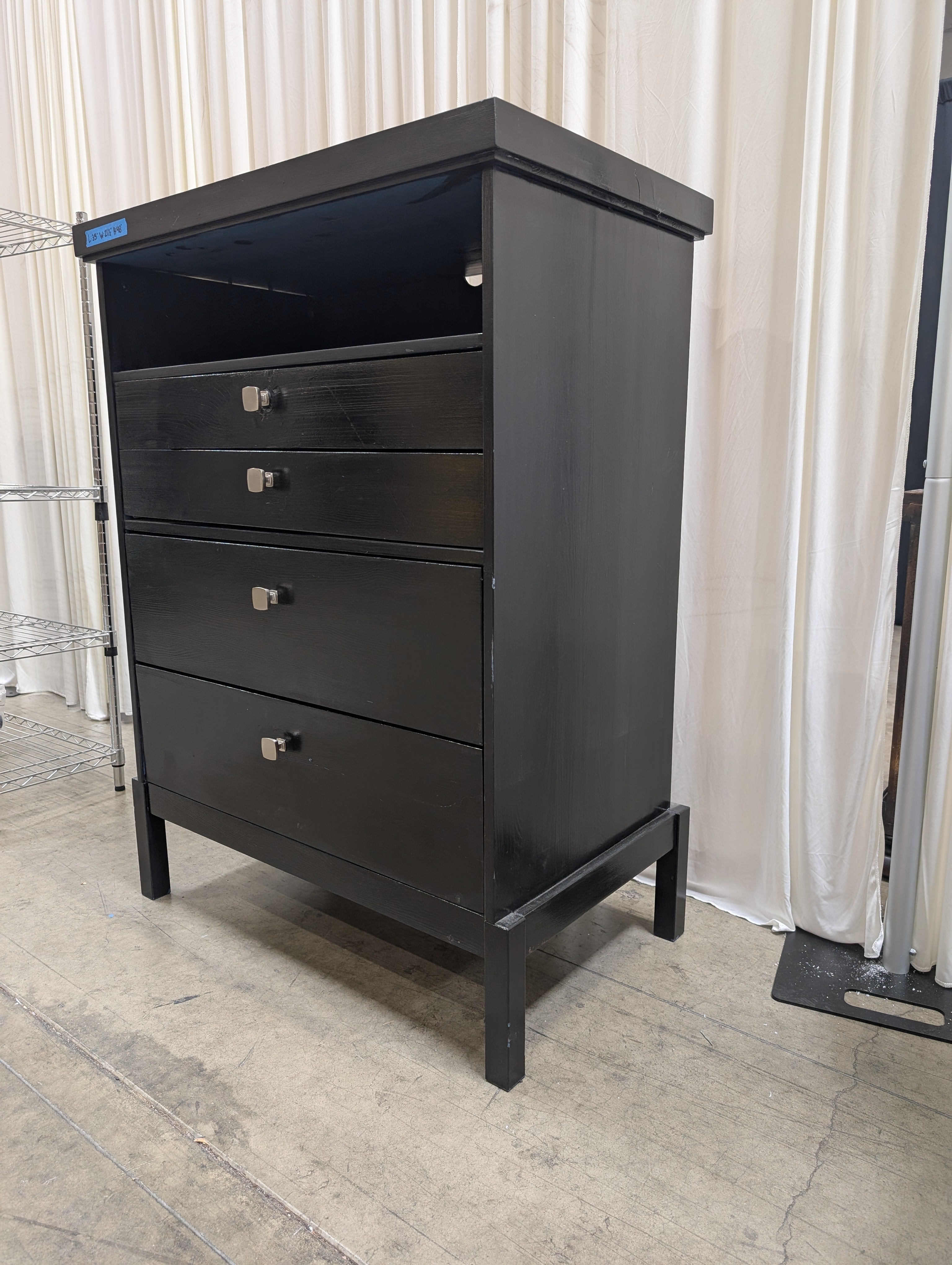 Contemporary Black Wood Four-Drawer Dresser