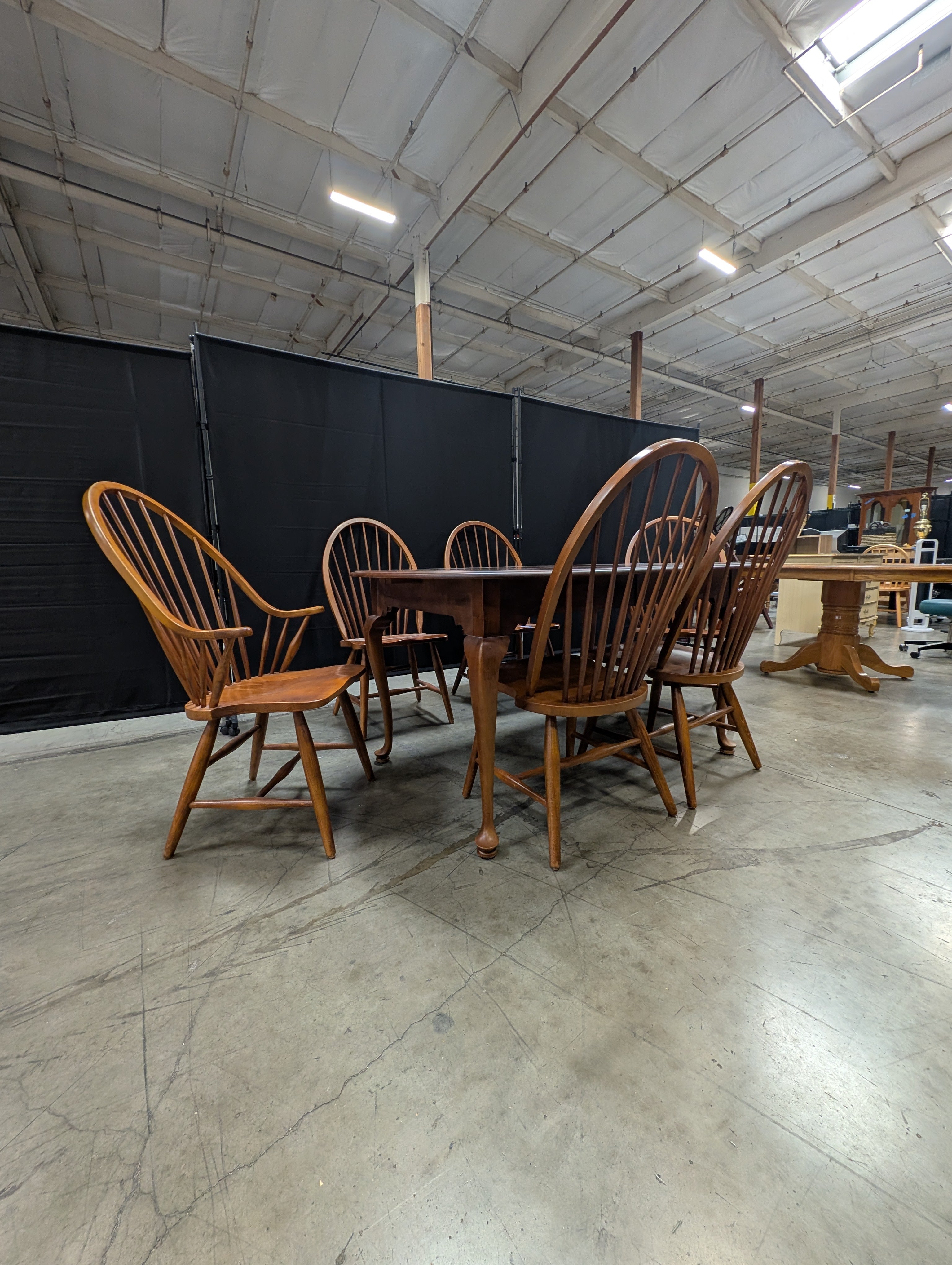 Traditional Wood Dining Table with Four Spindle Back Windsor Chairs