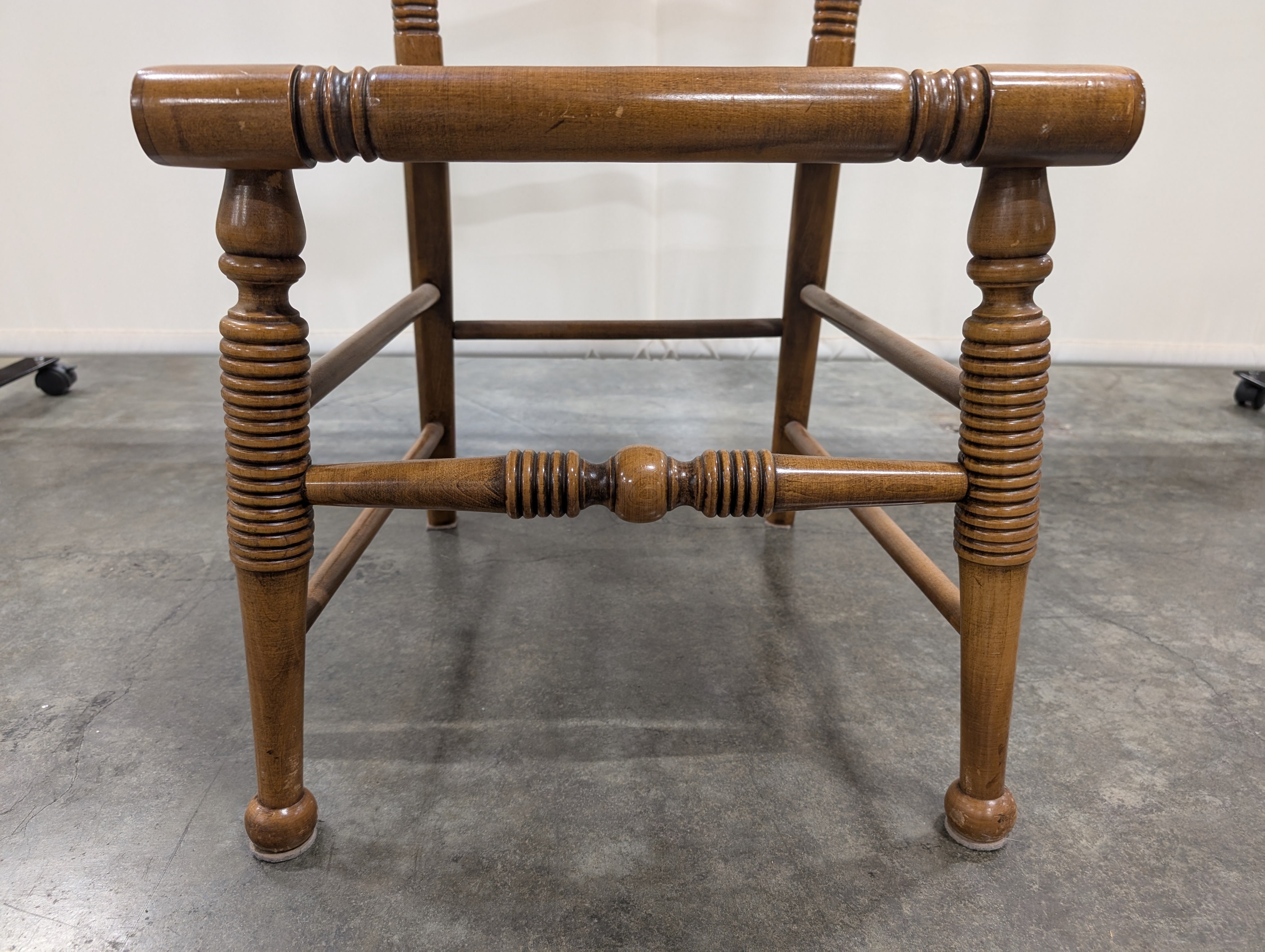 Vintage Wooden Spindle Back Chair with Woven Rush Seat