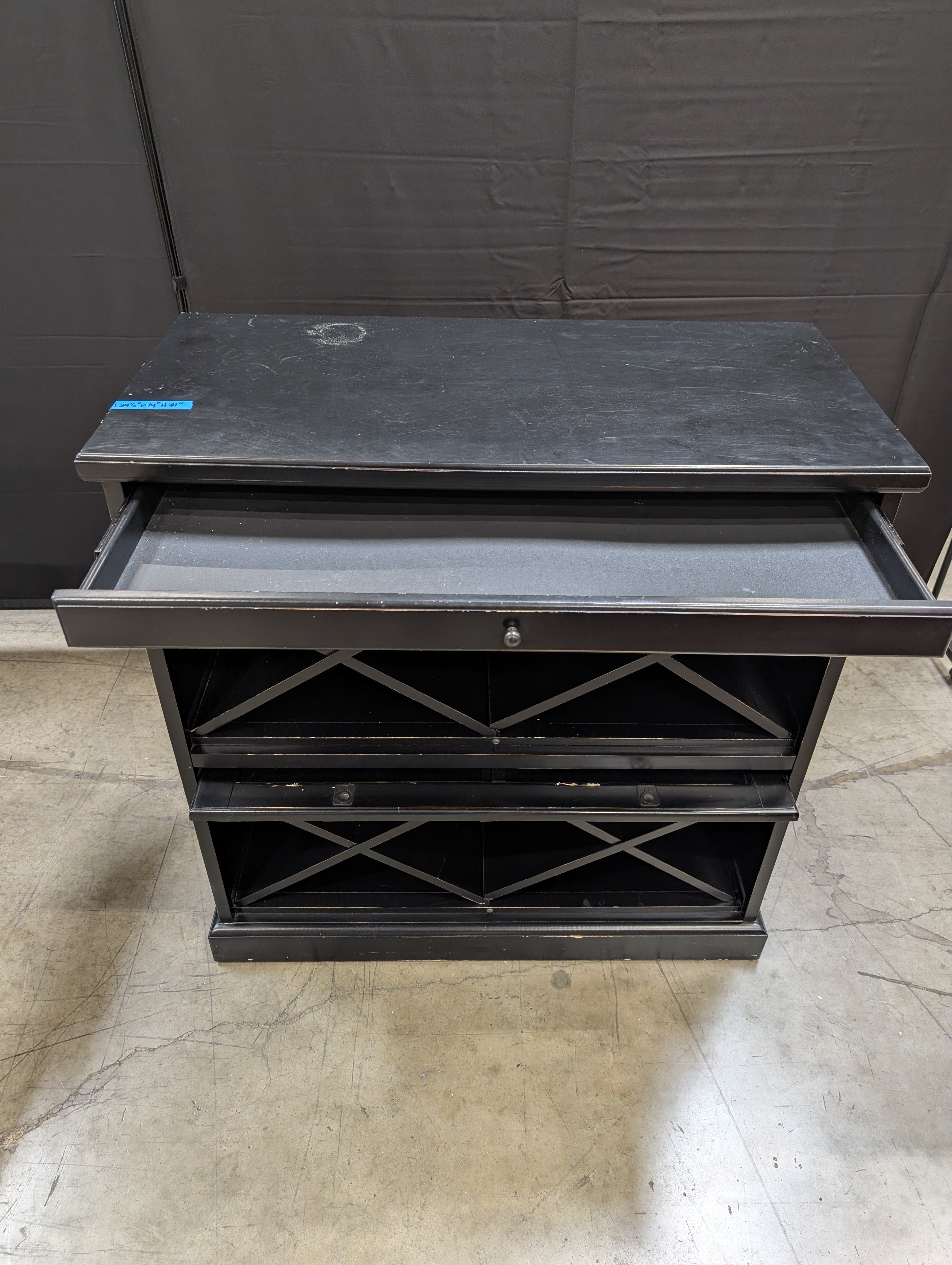 Black Wood Wine Storage Cabinet with Glass Doors
