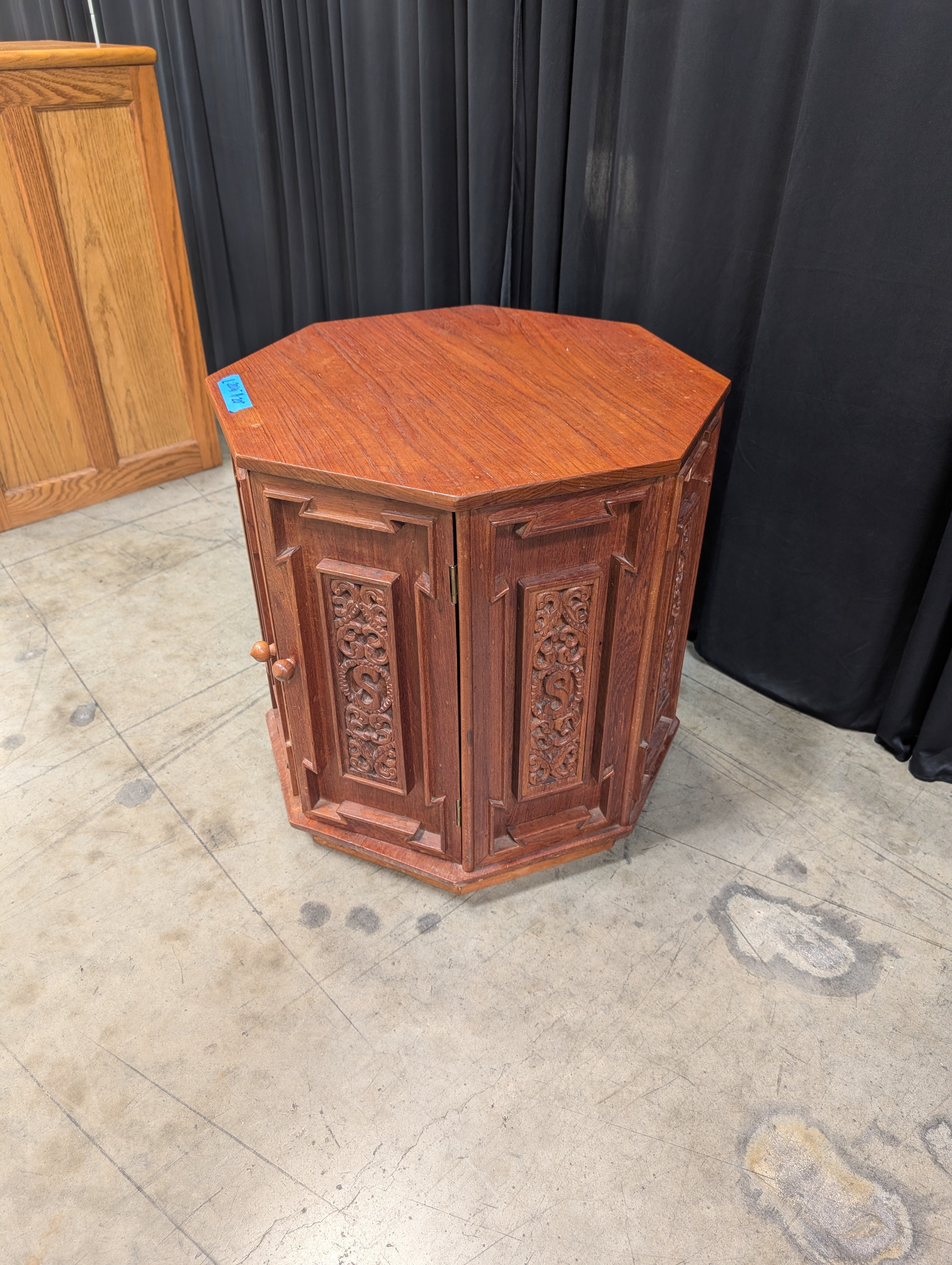 Octagonal Spanish Revival End Table with Carved Panels