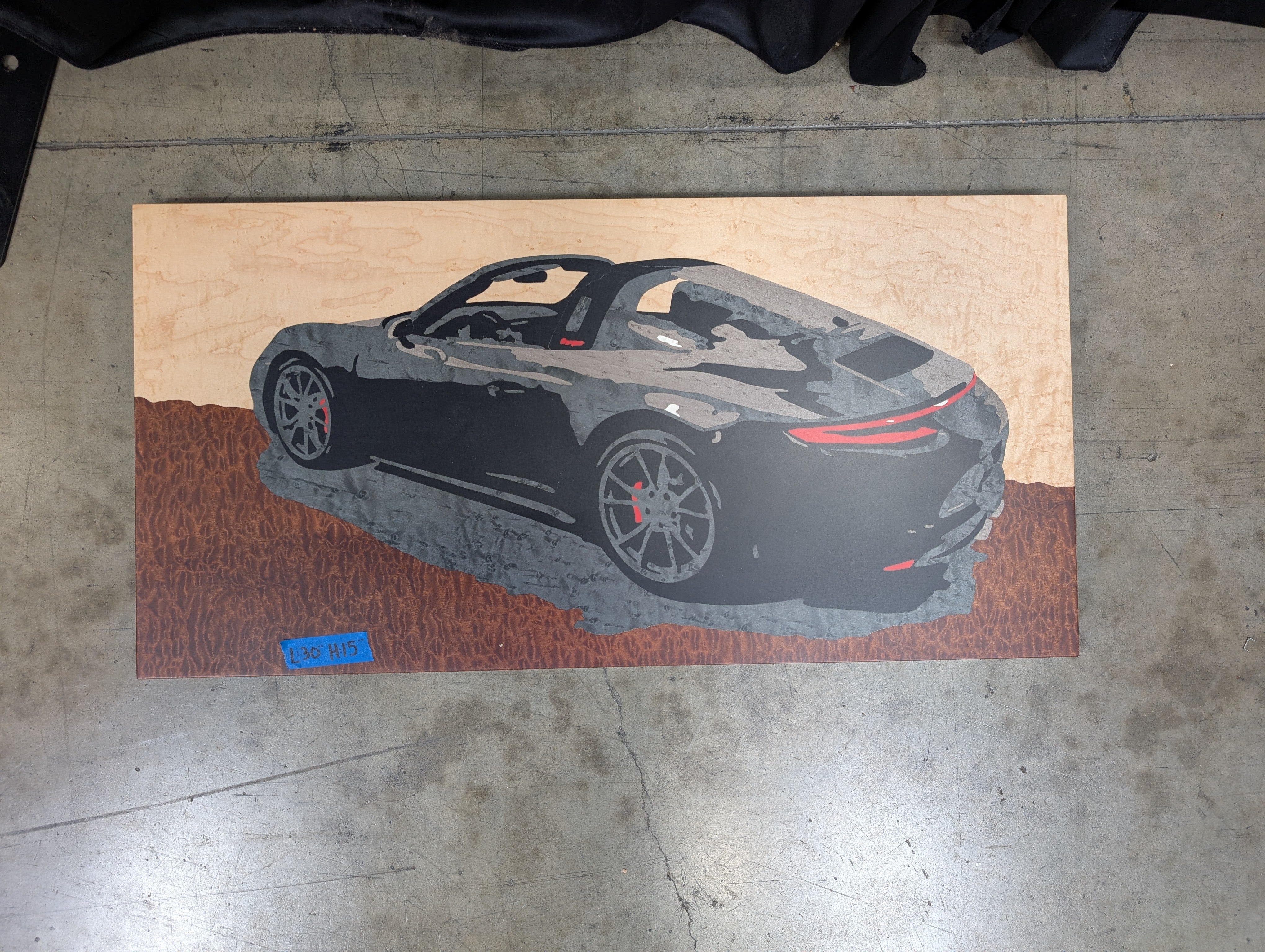 Sports Car Marquetry Wood Wall Art in Maple
