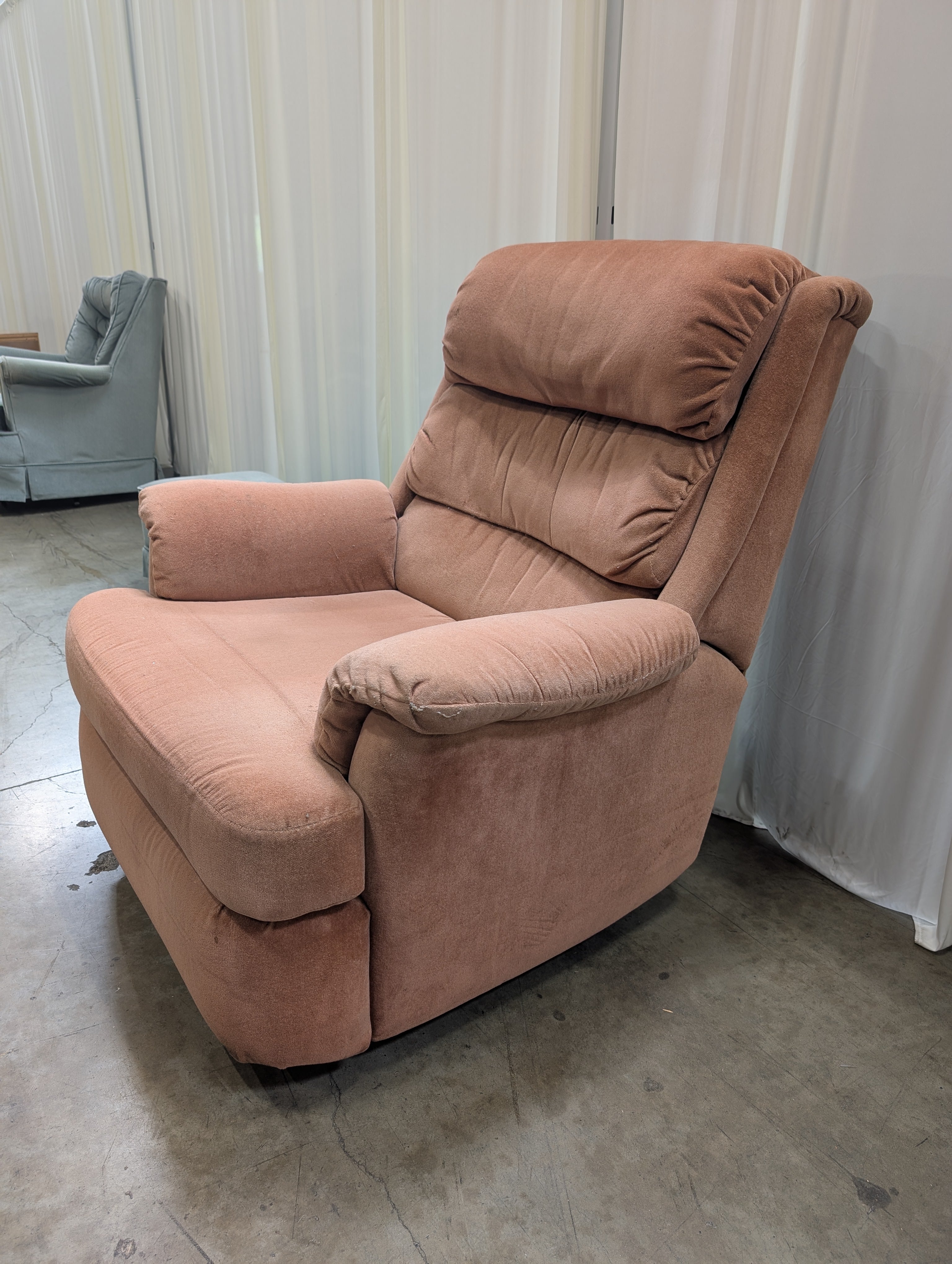 Muted Peach Plush Fabric Recliner