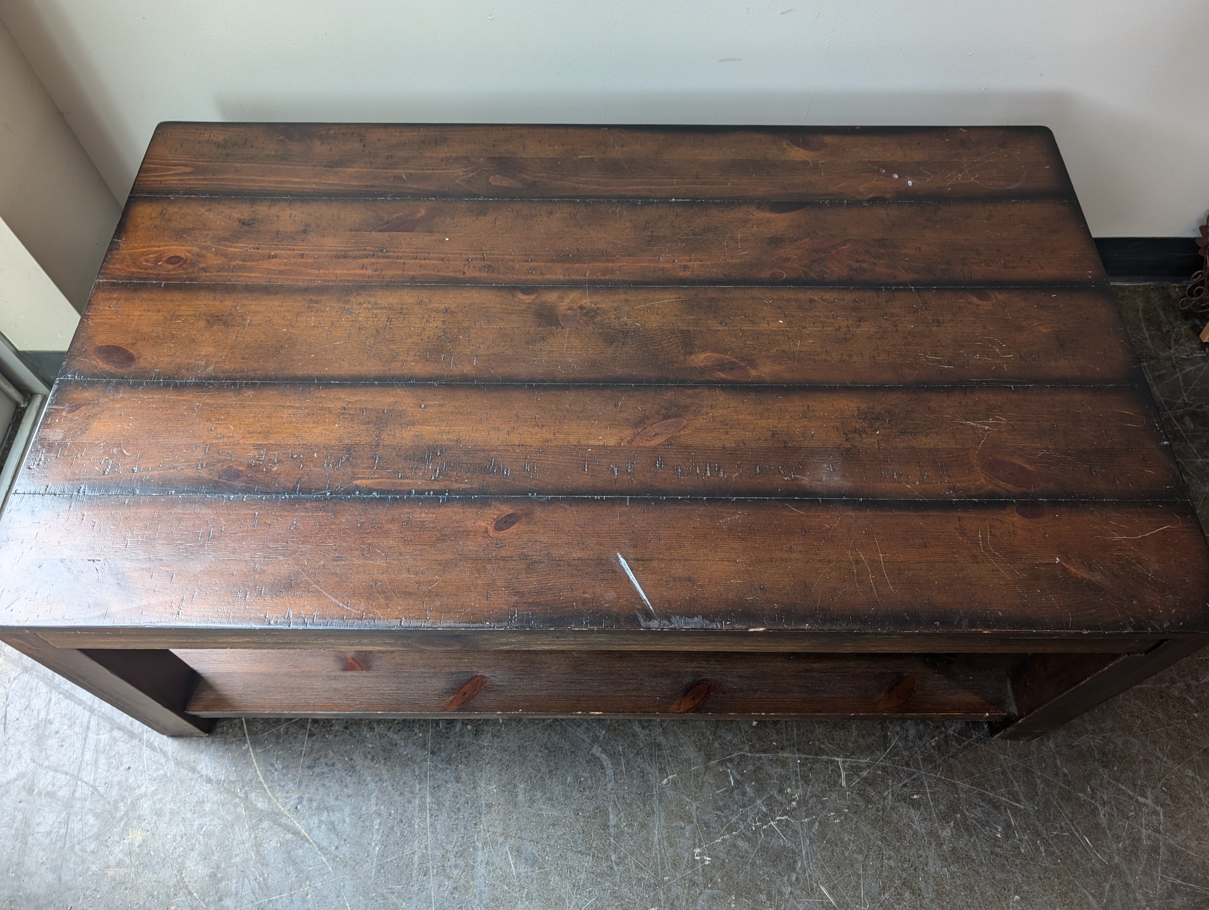 Rustic Wood Plank Top Coffee Table with Lower Shelf