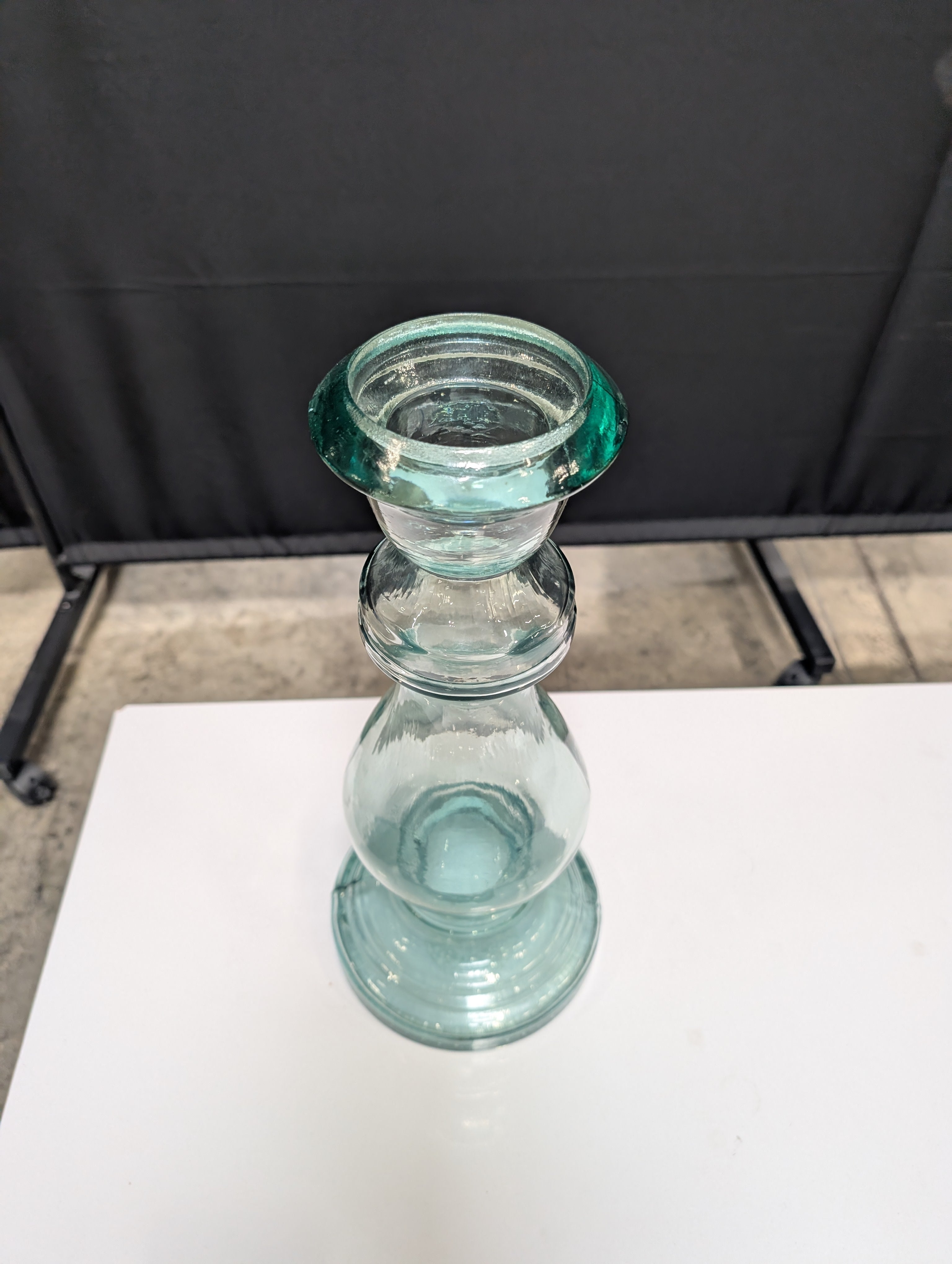 Stacked Aqua Tinted Glass Candlestick Holder