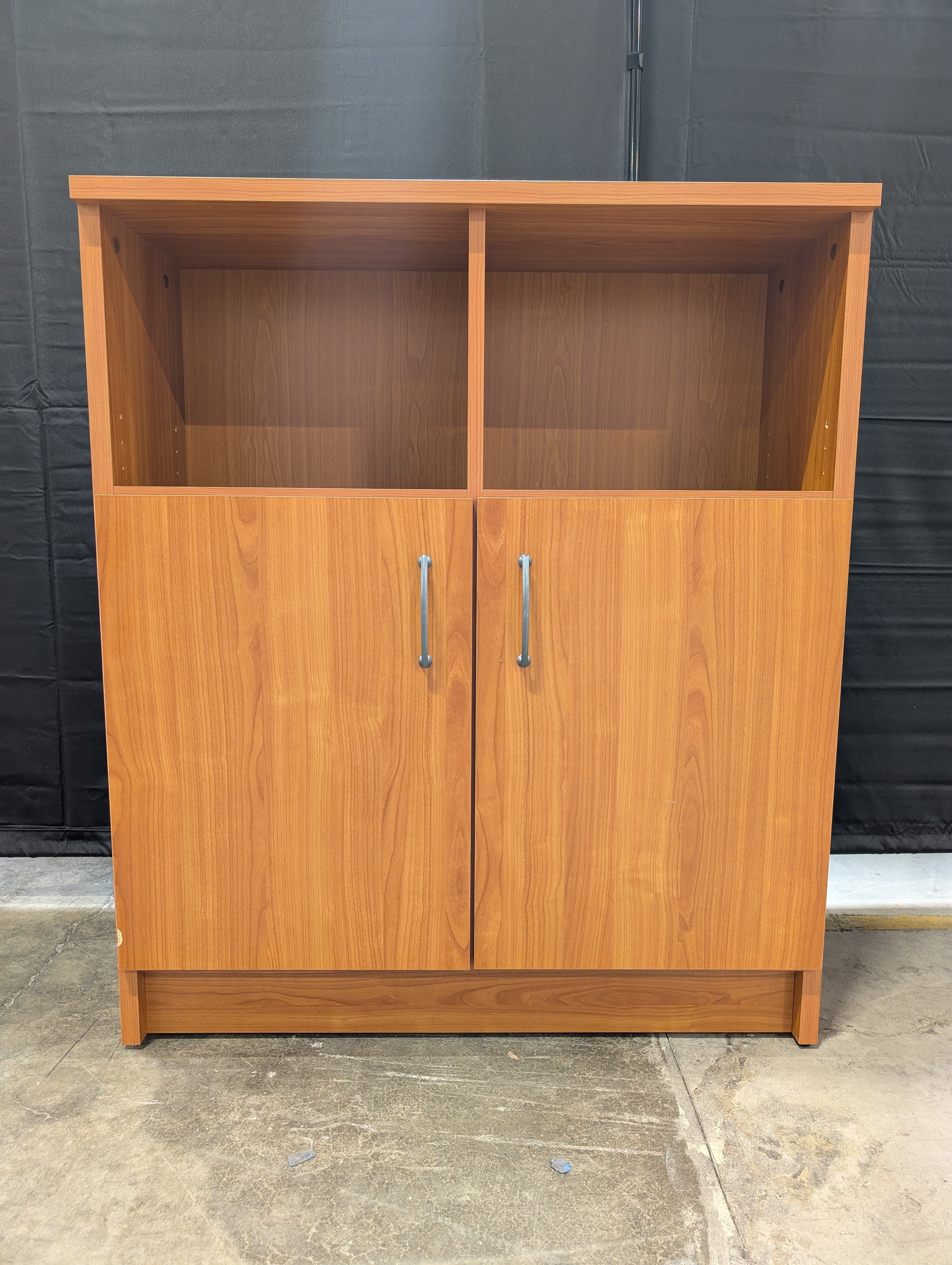 Two-Door Wood Grain Bookcase with Cubbies