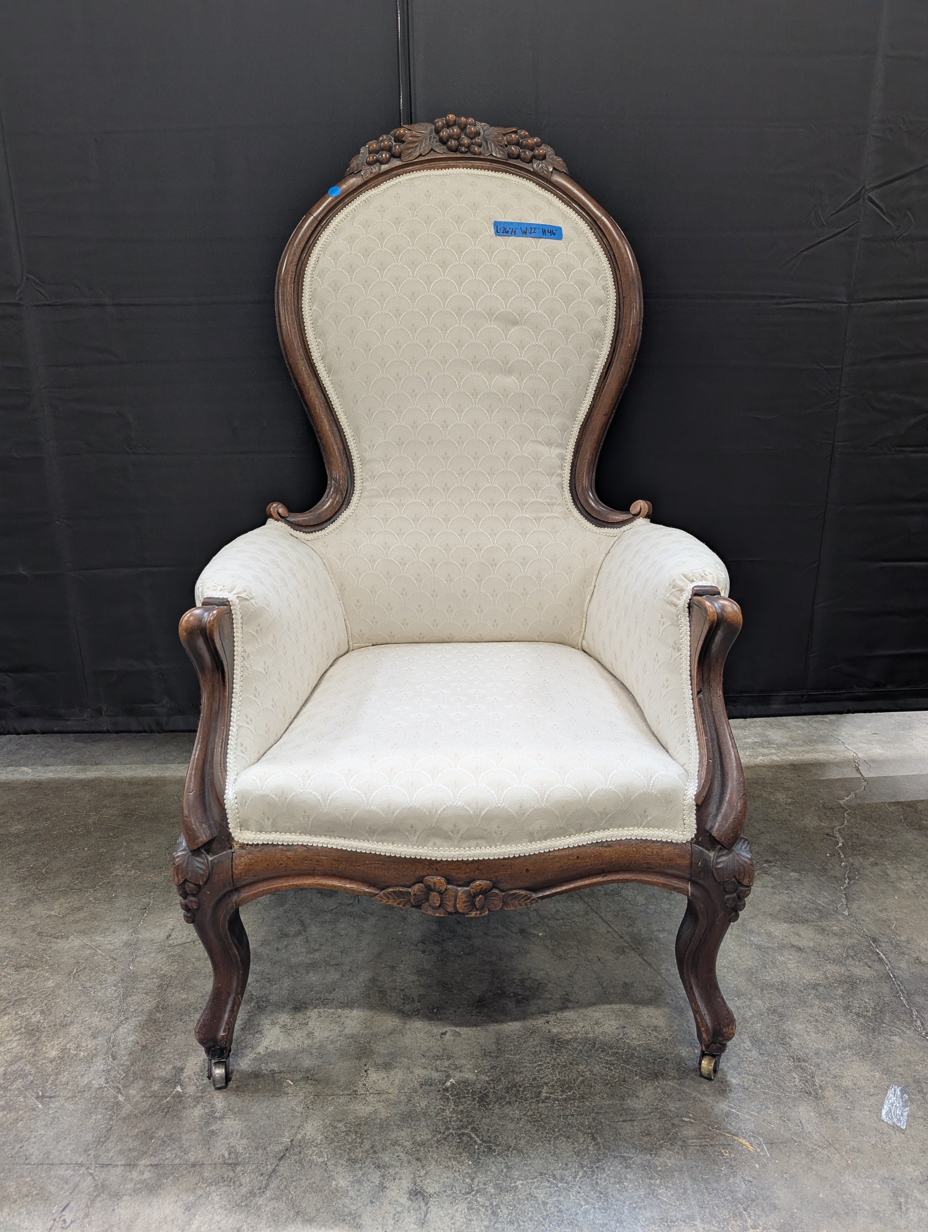 Victorian Style Carved Wood Armchair in Cream