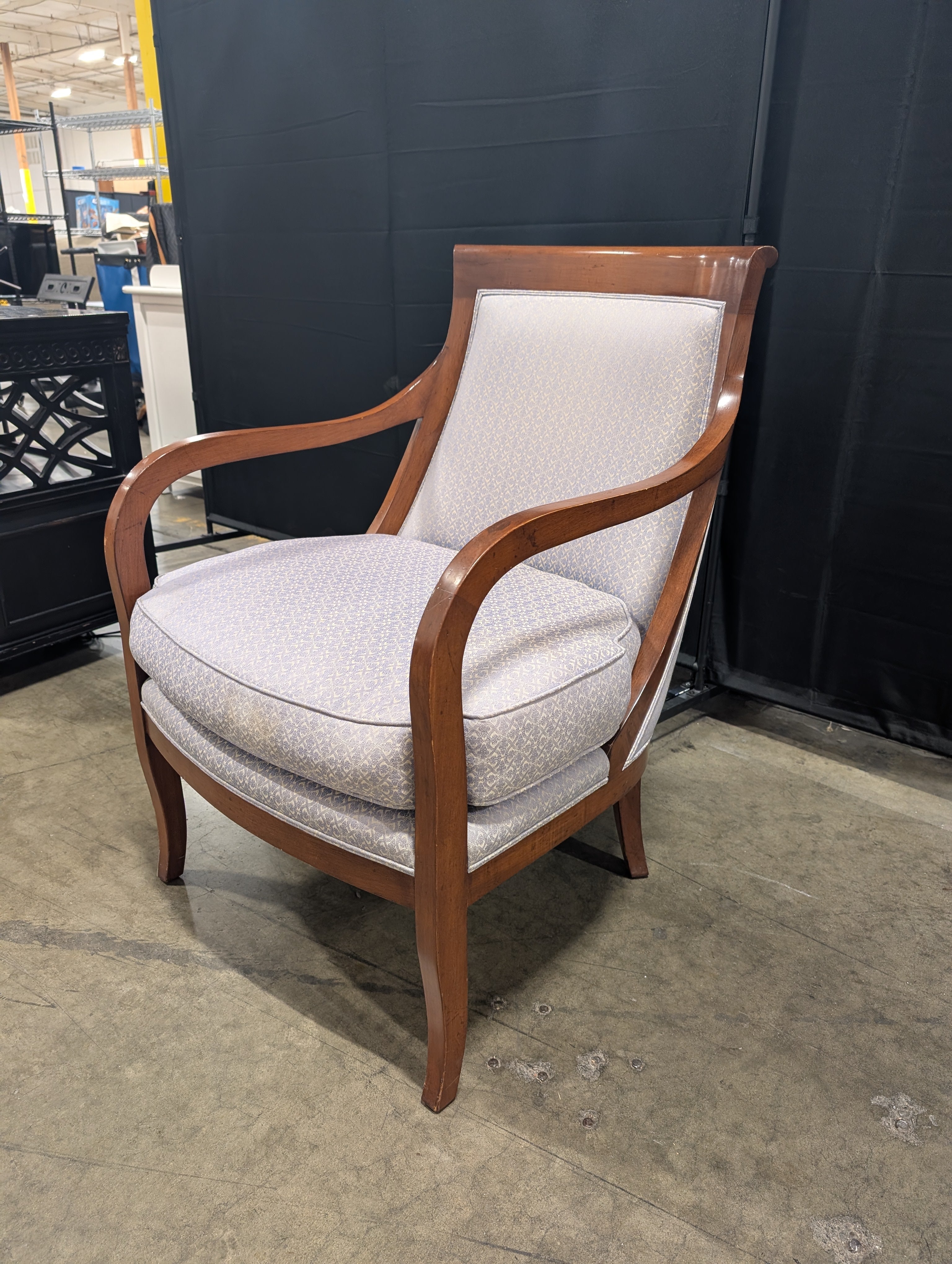 Traditional Dark Wood Armchair with Patterned Upholstery