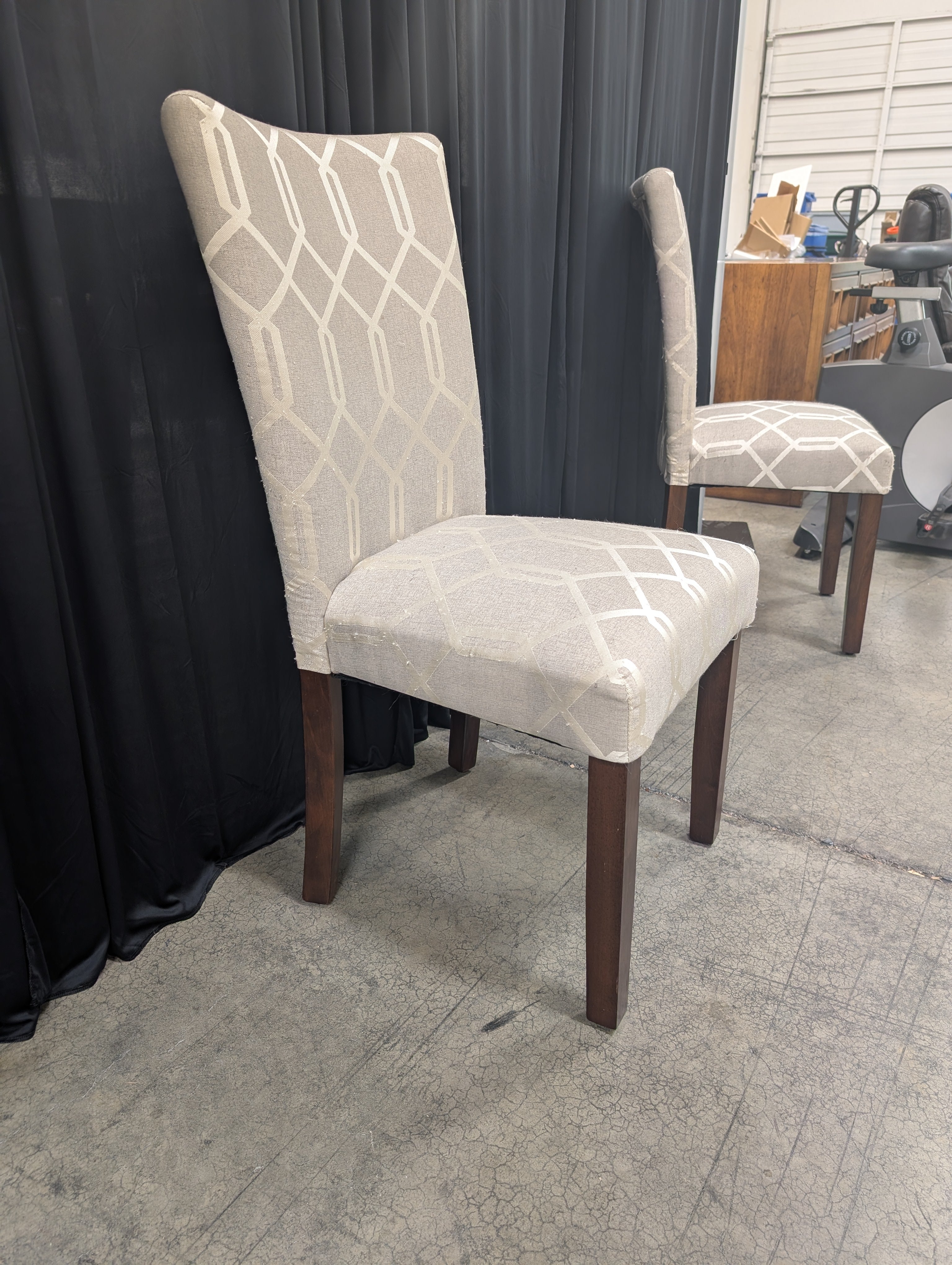 Grey Geometric Trellis Dining Chair in Fabric