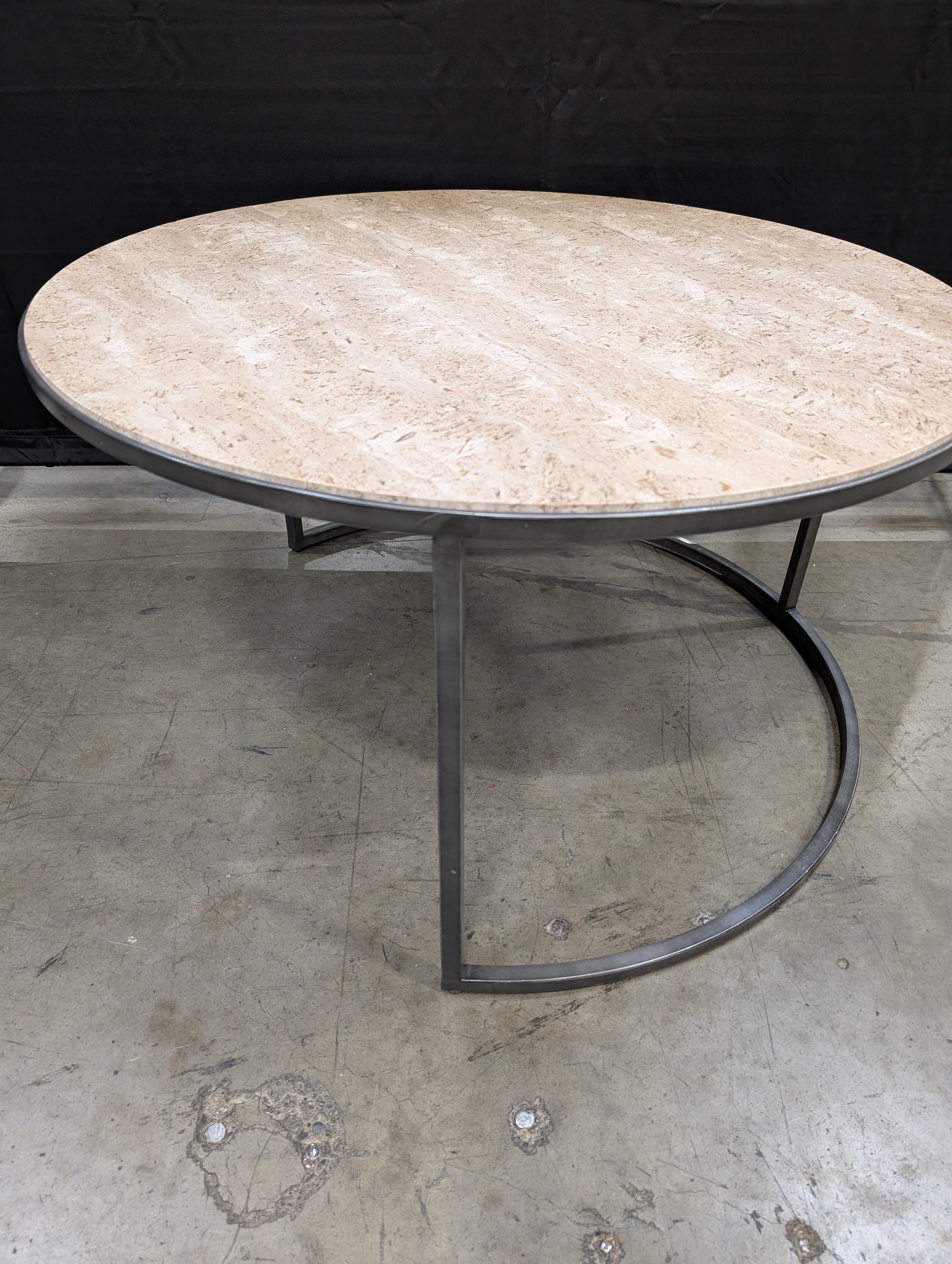 Modern Oval Stone Top Coffee Table with Dark Metal Base