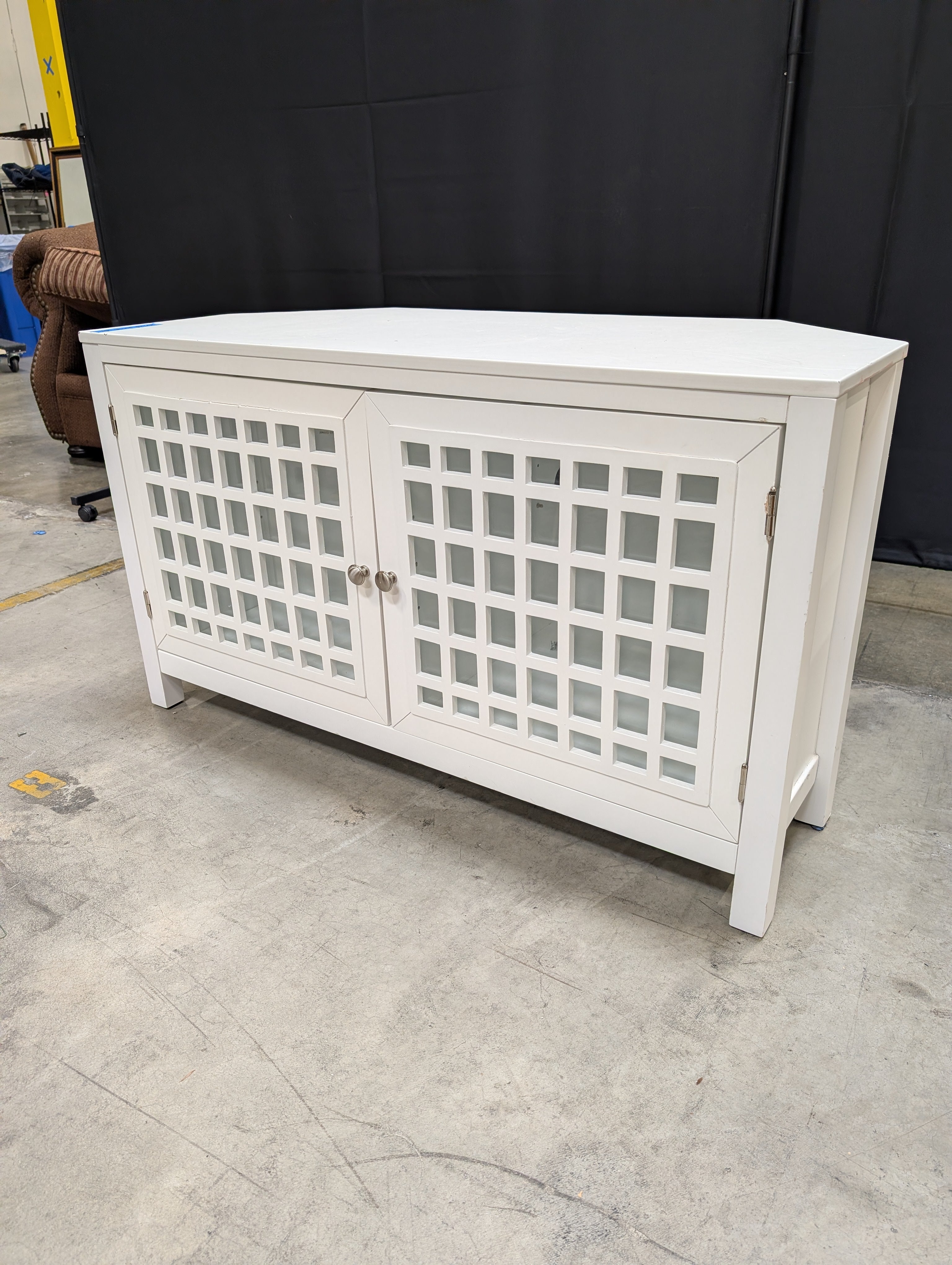 White Lattice Door Accent Storage Cabinet