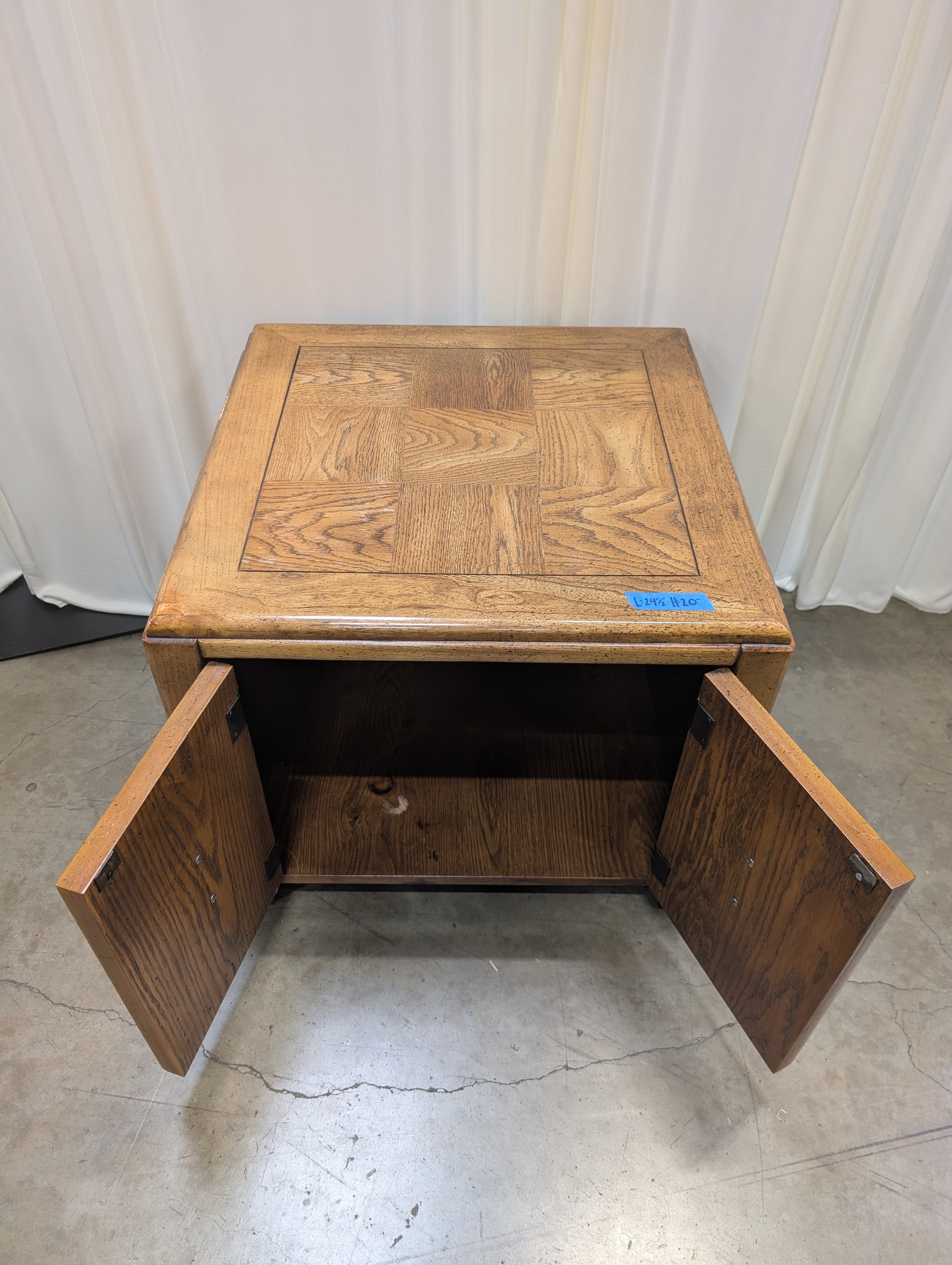Vintage Oak Two-Door End Table with Brass Pulls