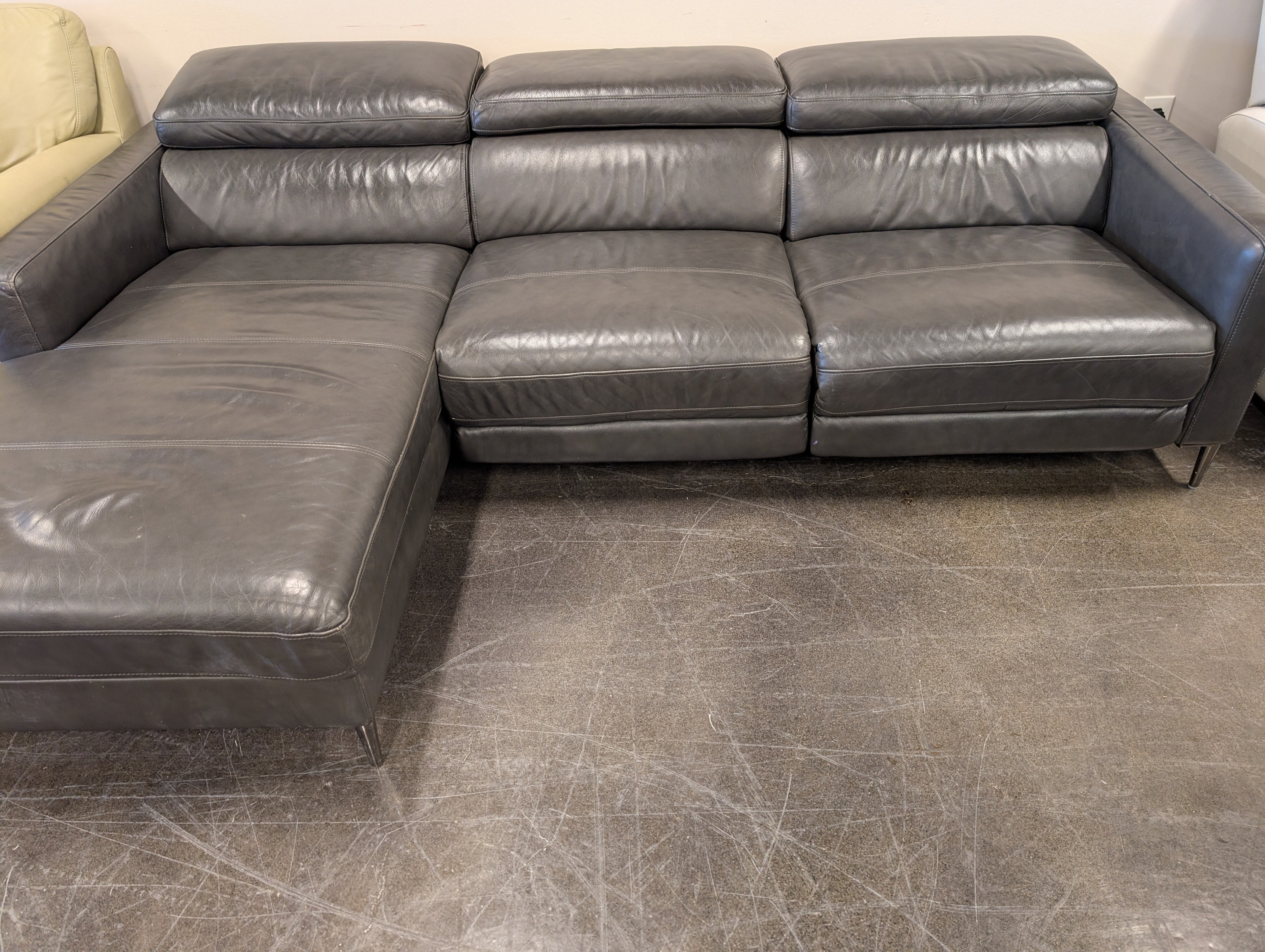 Grey Leather Reclining Sectional Sofa