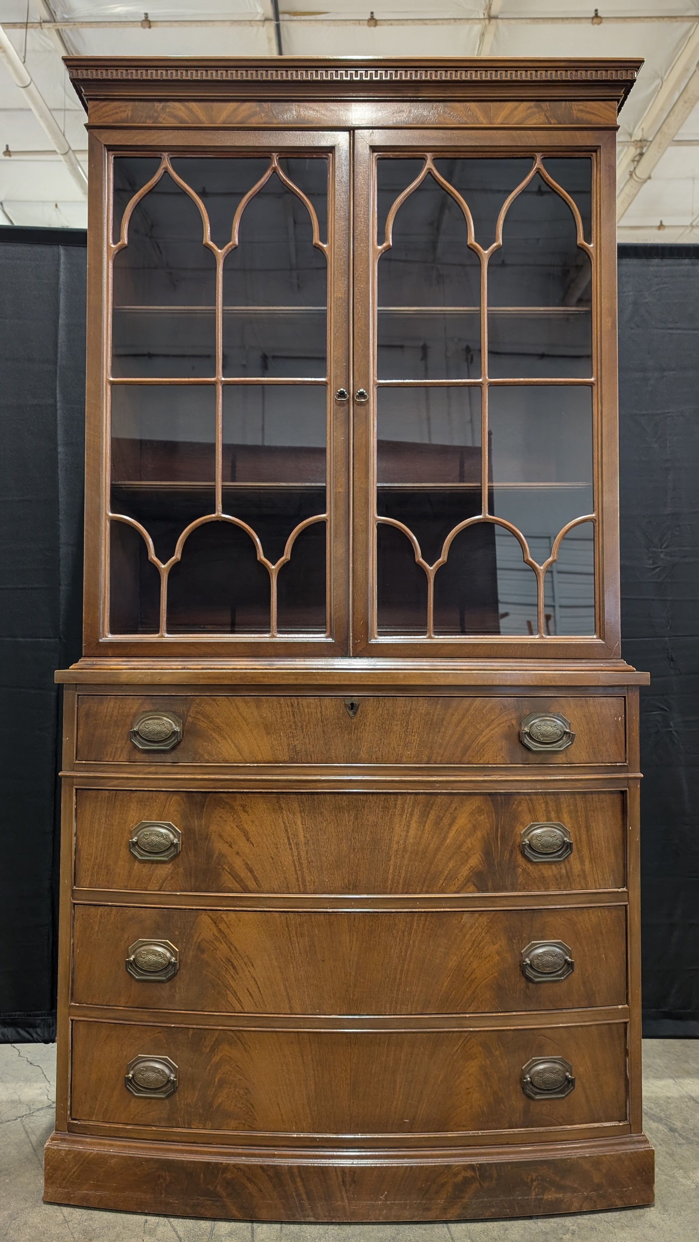 Vintage Display Cabinet with Glass Doors and Drawers
