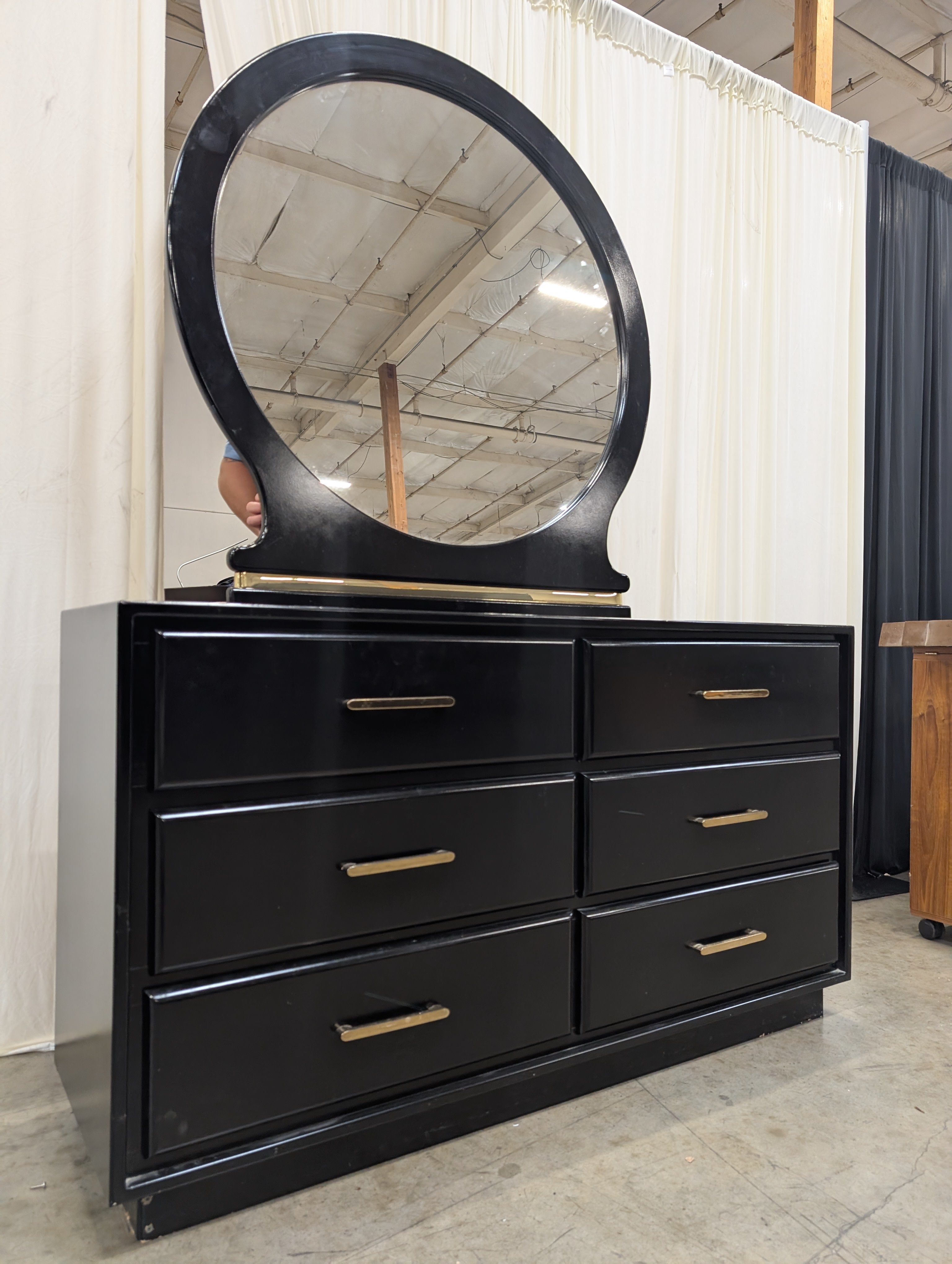 Contemporary Black Multi-Drawer Storage Cabinet with Gold Tone Pulls