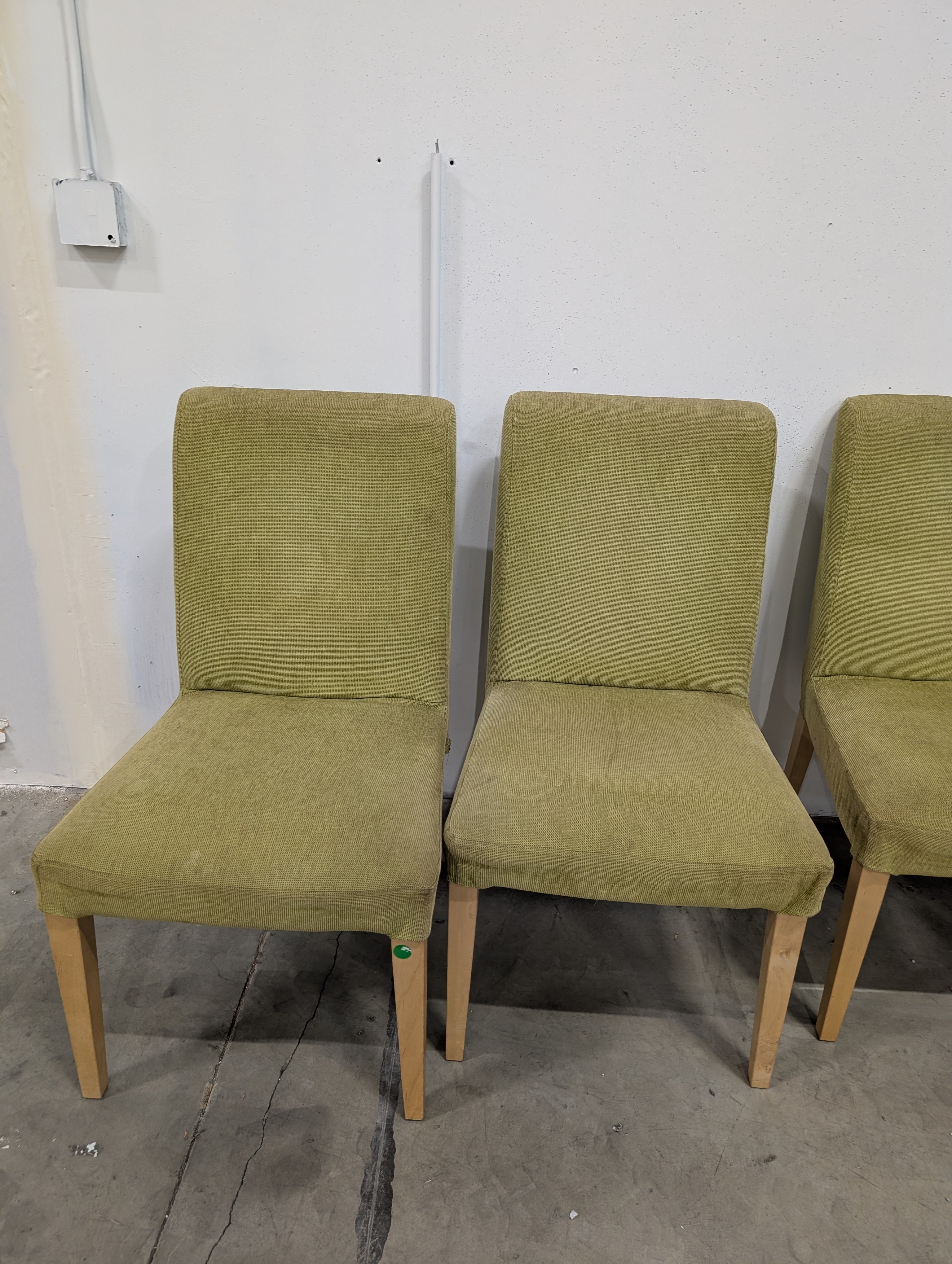Set of four Modern Dining Chairs with Olive Green Upholstery
